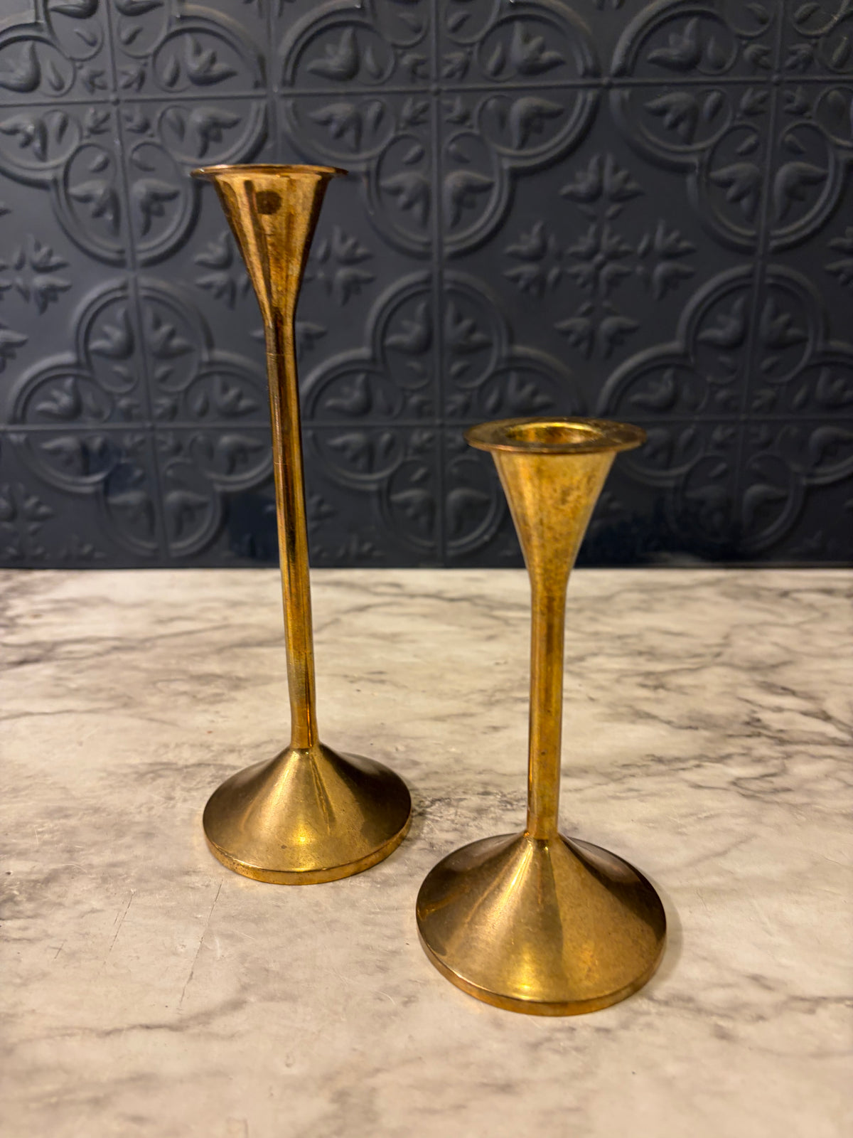 Set of 2 Skinny Cone Shape Candlesticks 7/5