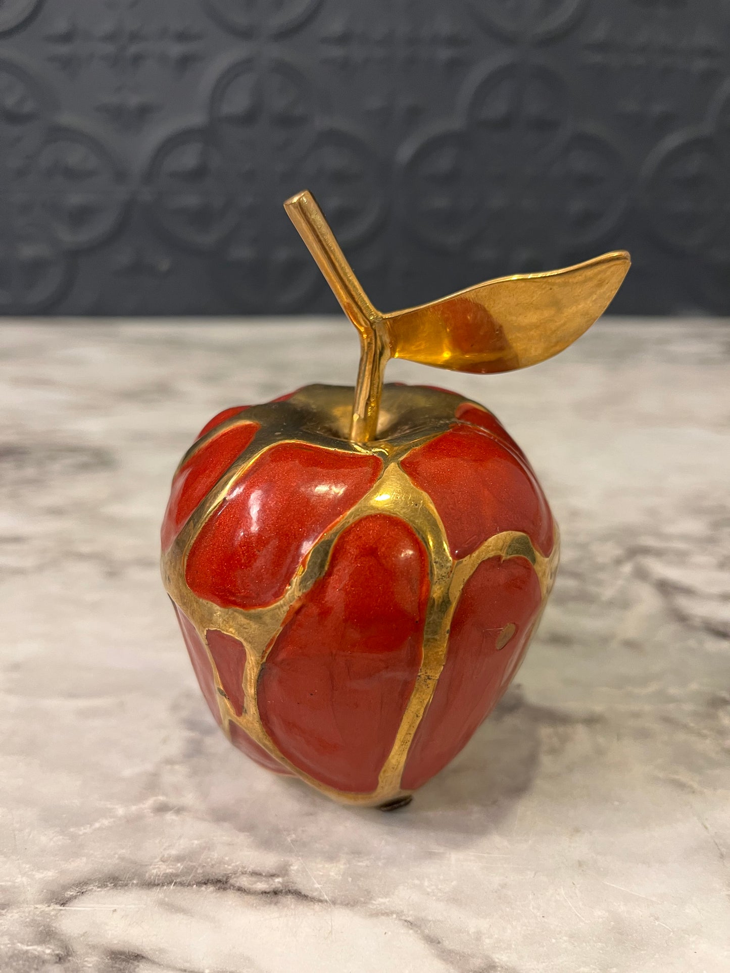 Brass and Enamel Red Apple