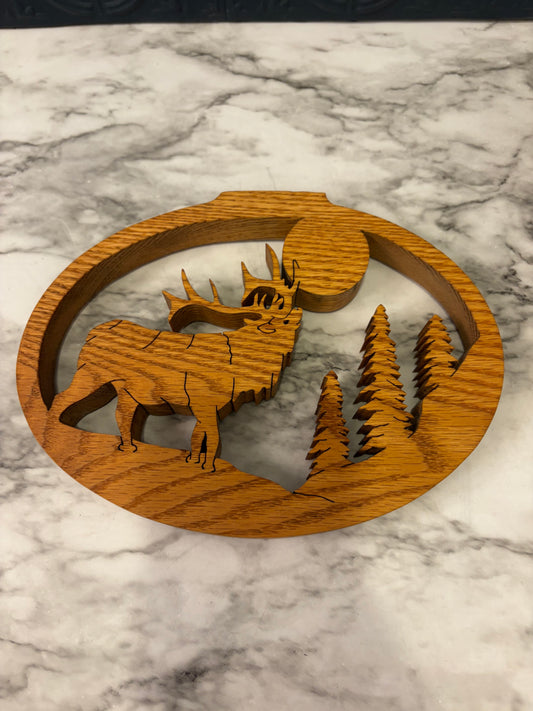 Wood Scroll Scene of Elk