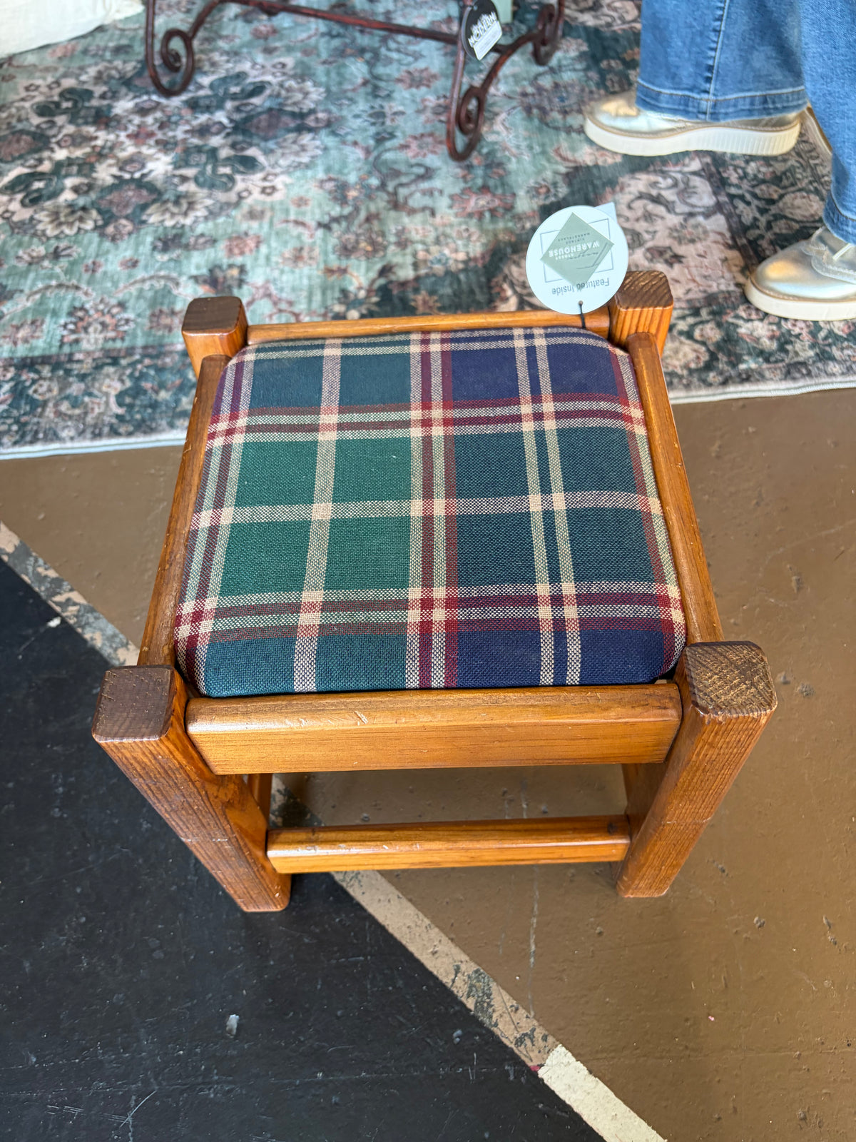 Small Green Plaid Stool