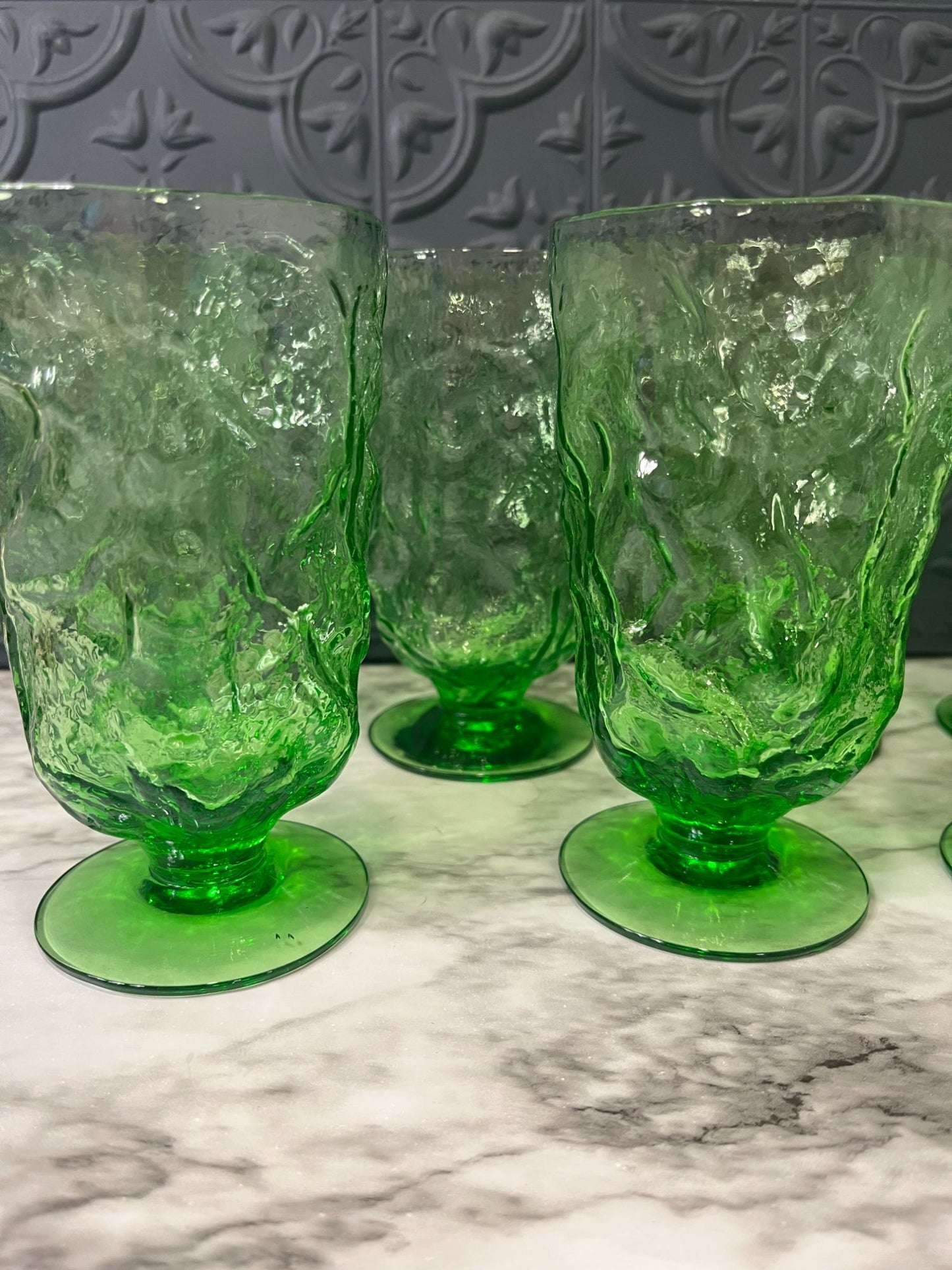 Green Crinkle Glasses x 8