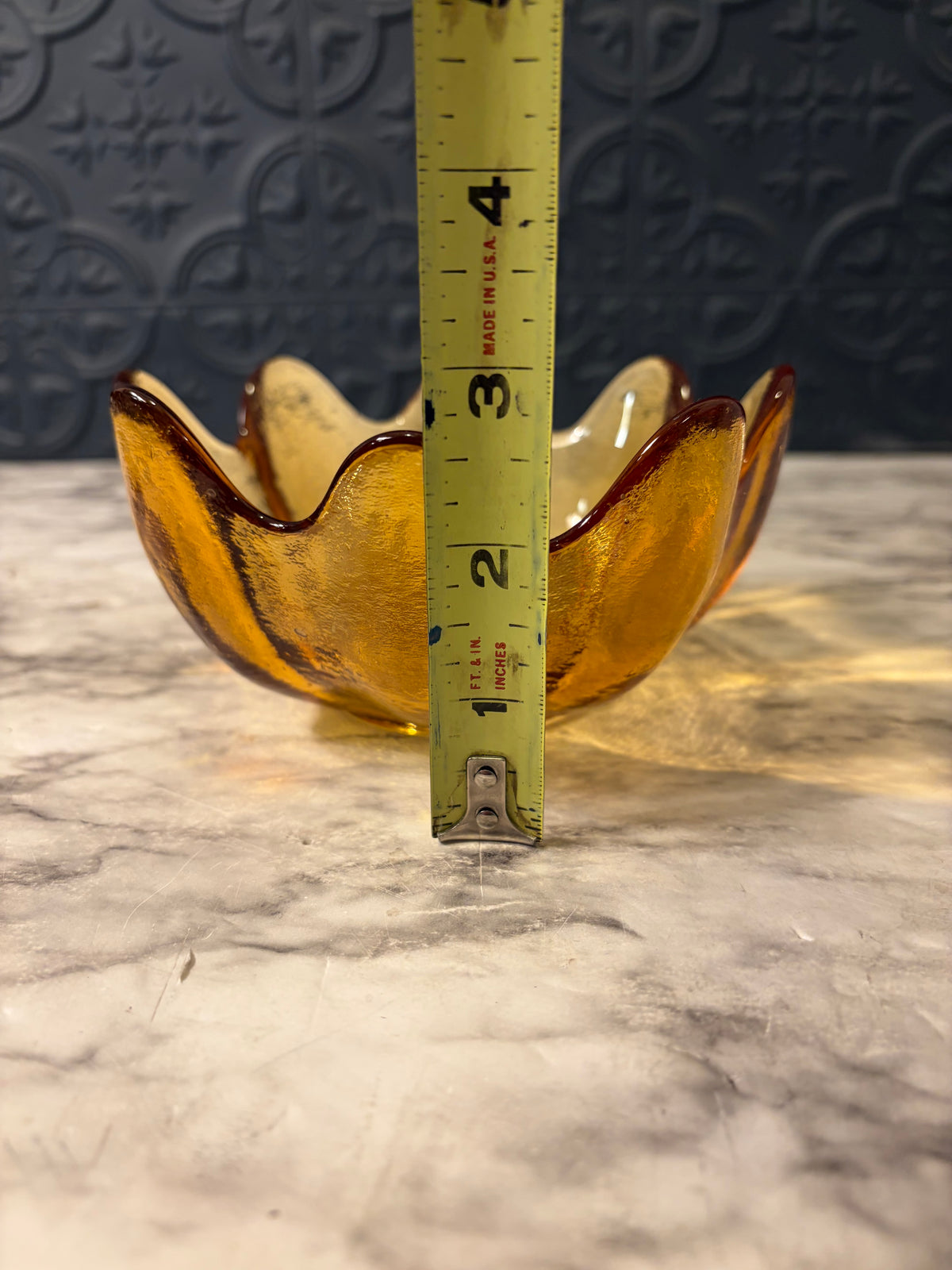 Blenko Heavy Amber Glass Lotus Bowl