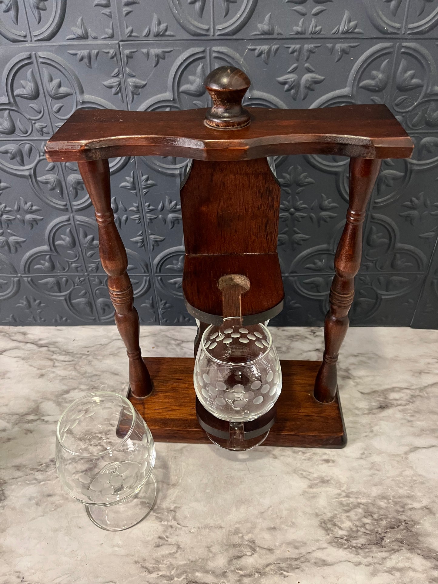 Vintage Brandy Glasses with Wood Holder