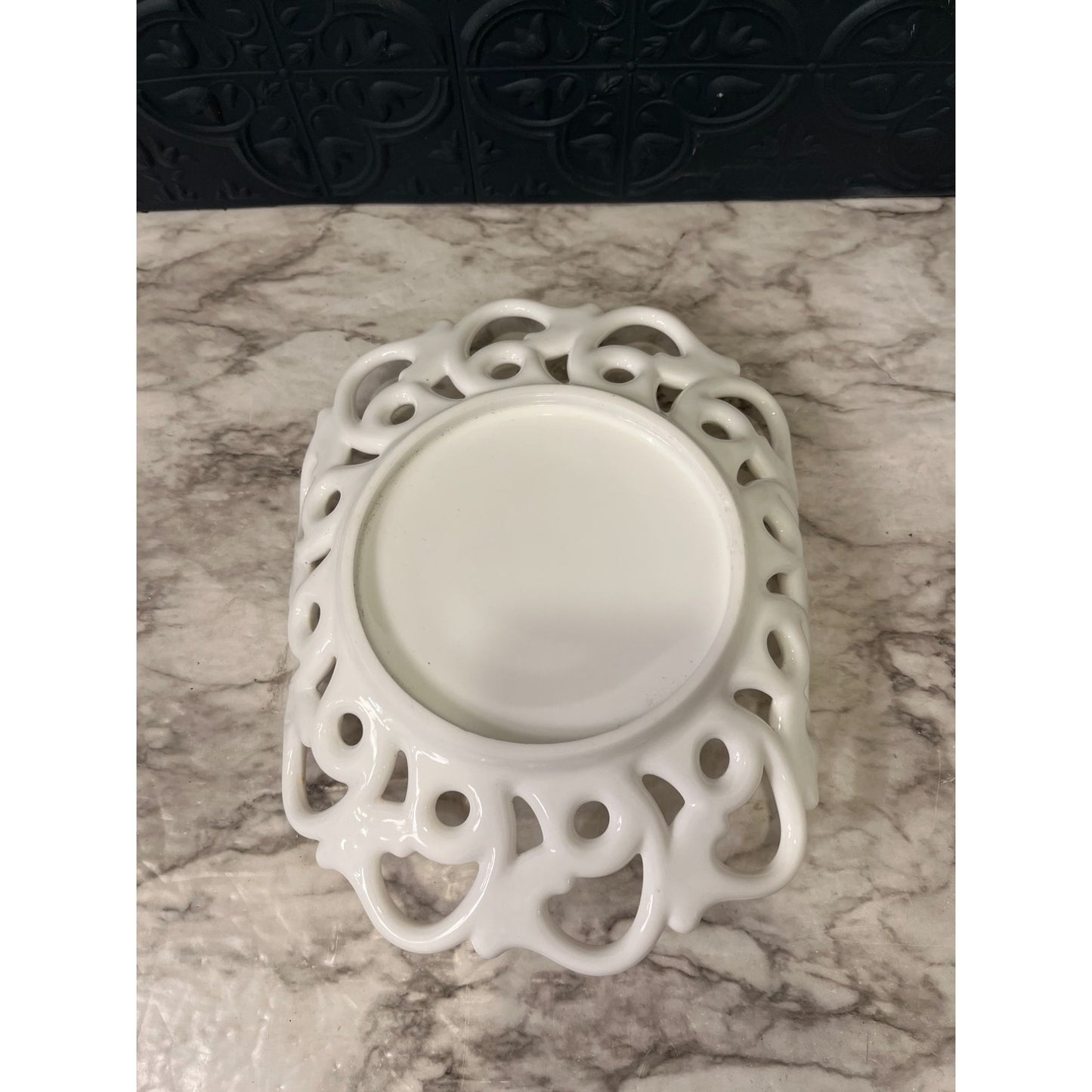 Lace edge milk glass tray