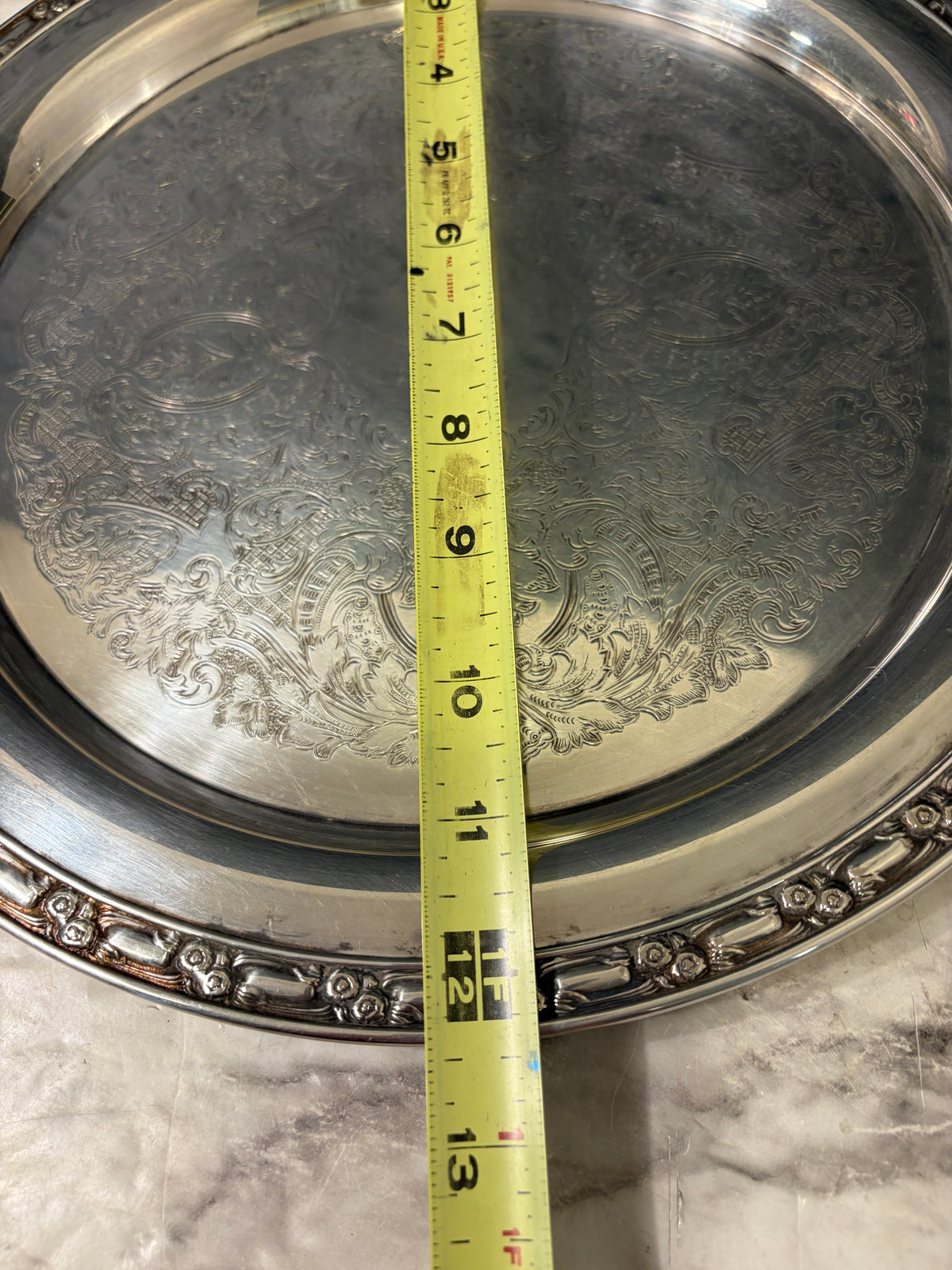 12.5" Silver Plate Etched Tray