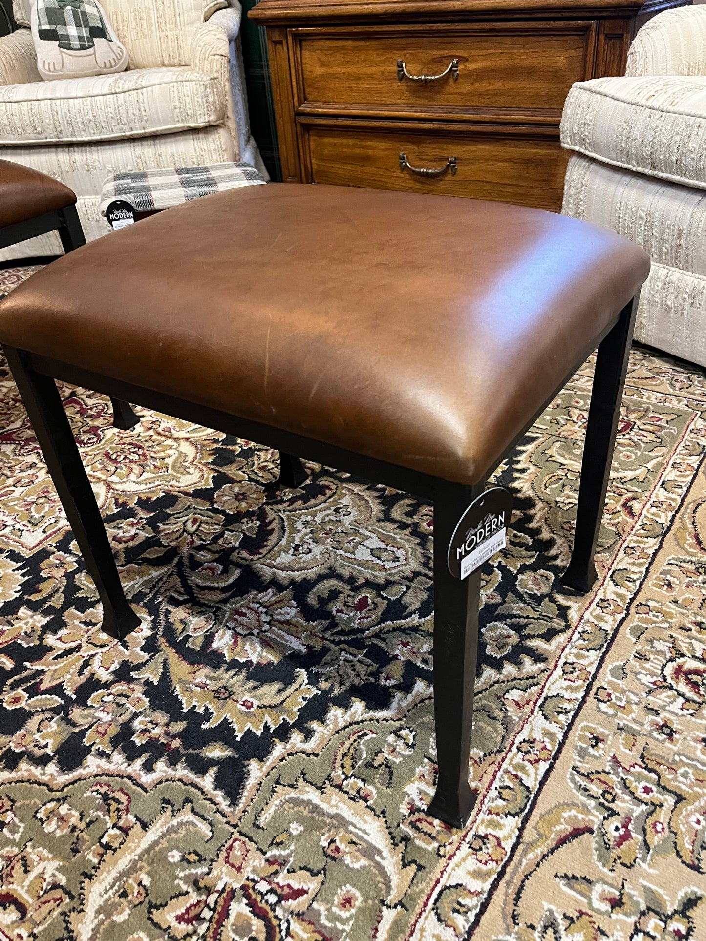 Pottery Barn Leather and Metal Stool/Ottoman