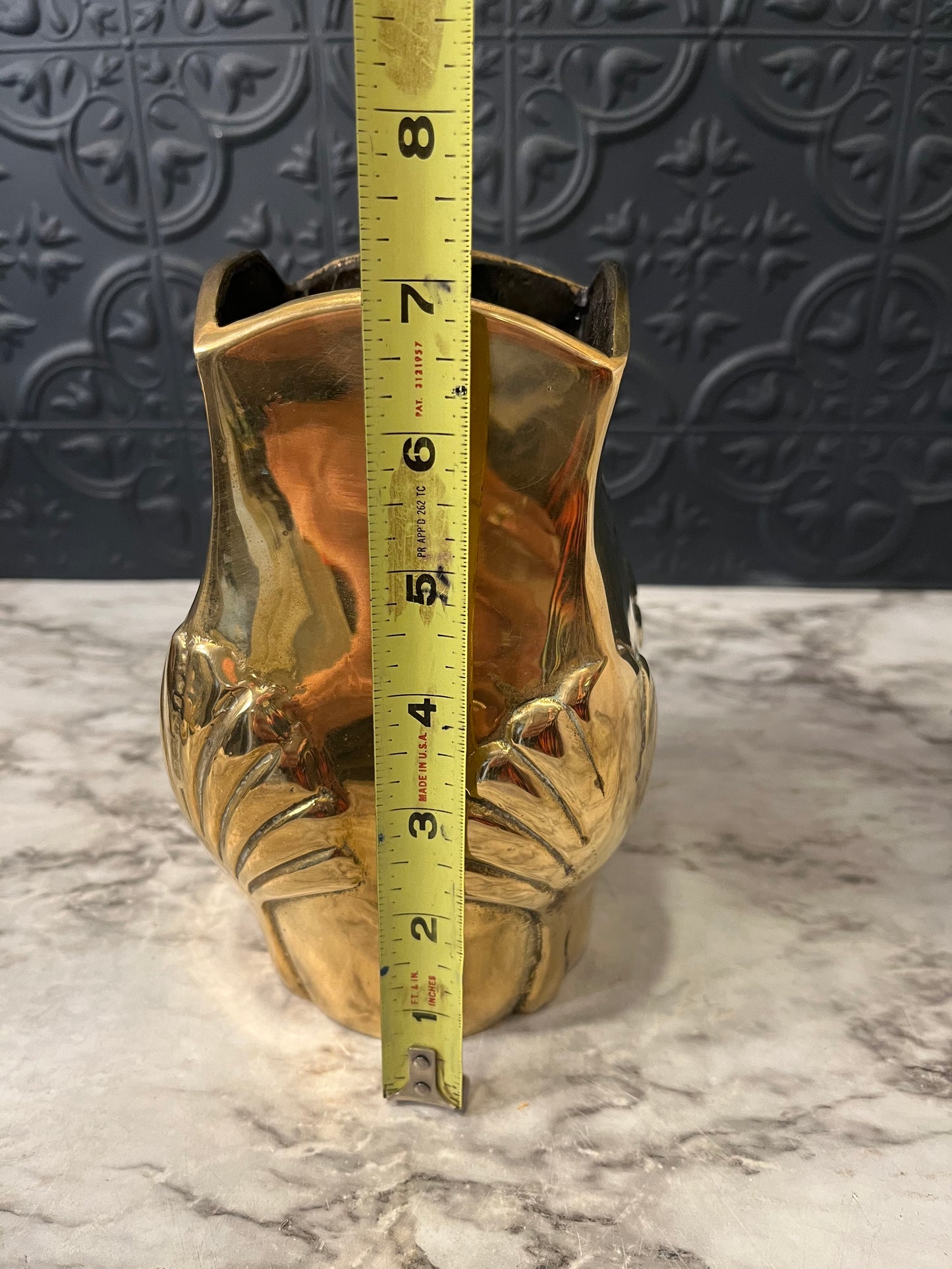 Solid Brass vase with Shell reliefs