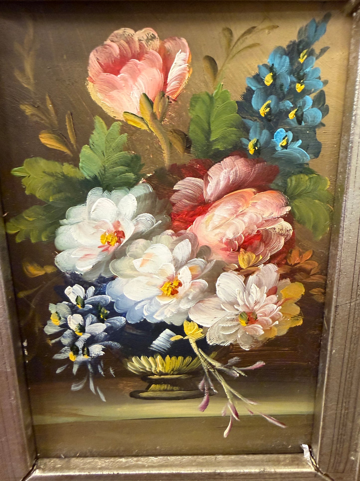Original Floral Painting in Champagne Gold Frame