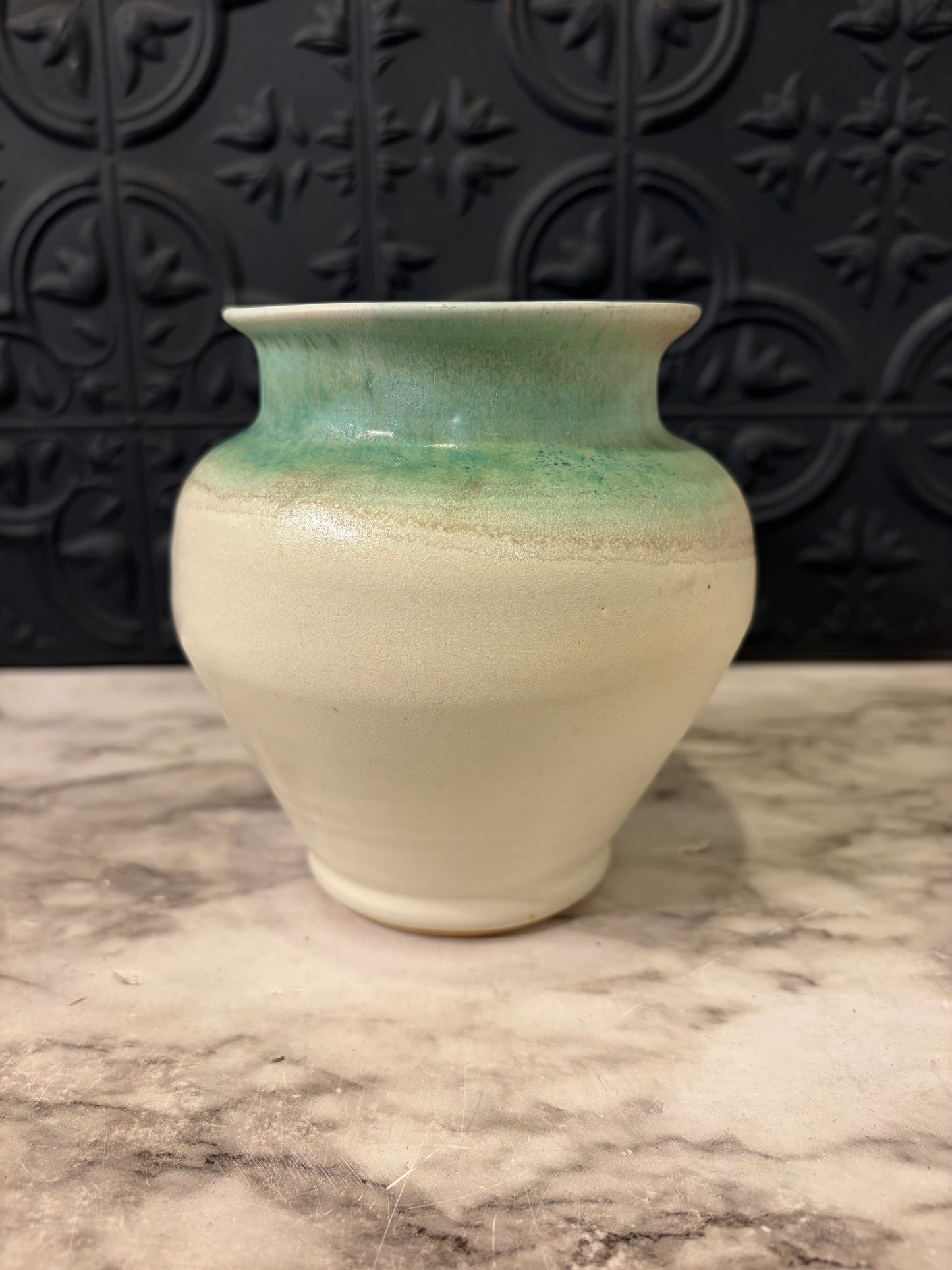 Studio Pottery  Cream and Aqua Vase