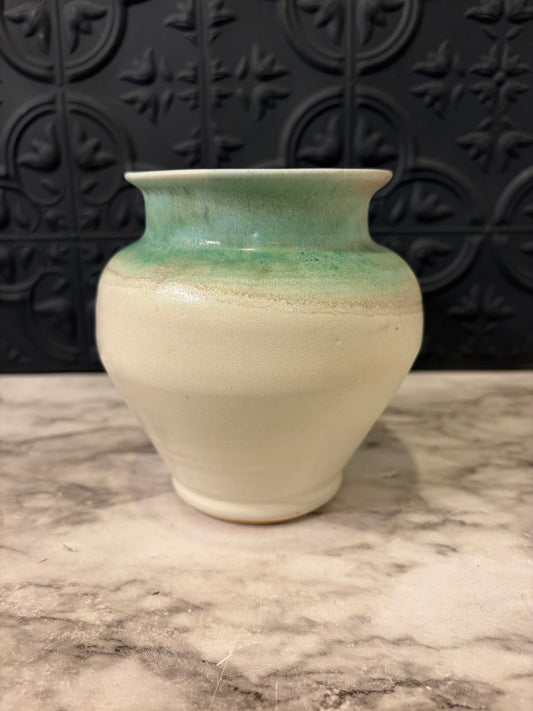 Studio Pottery  Cream and Aqua Vase