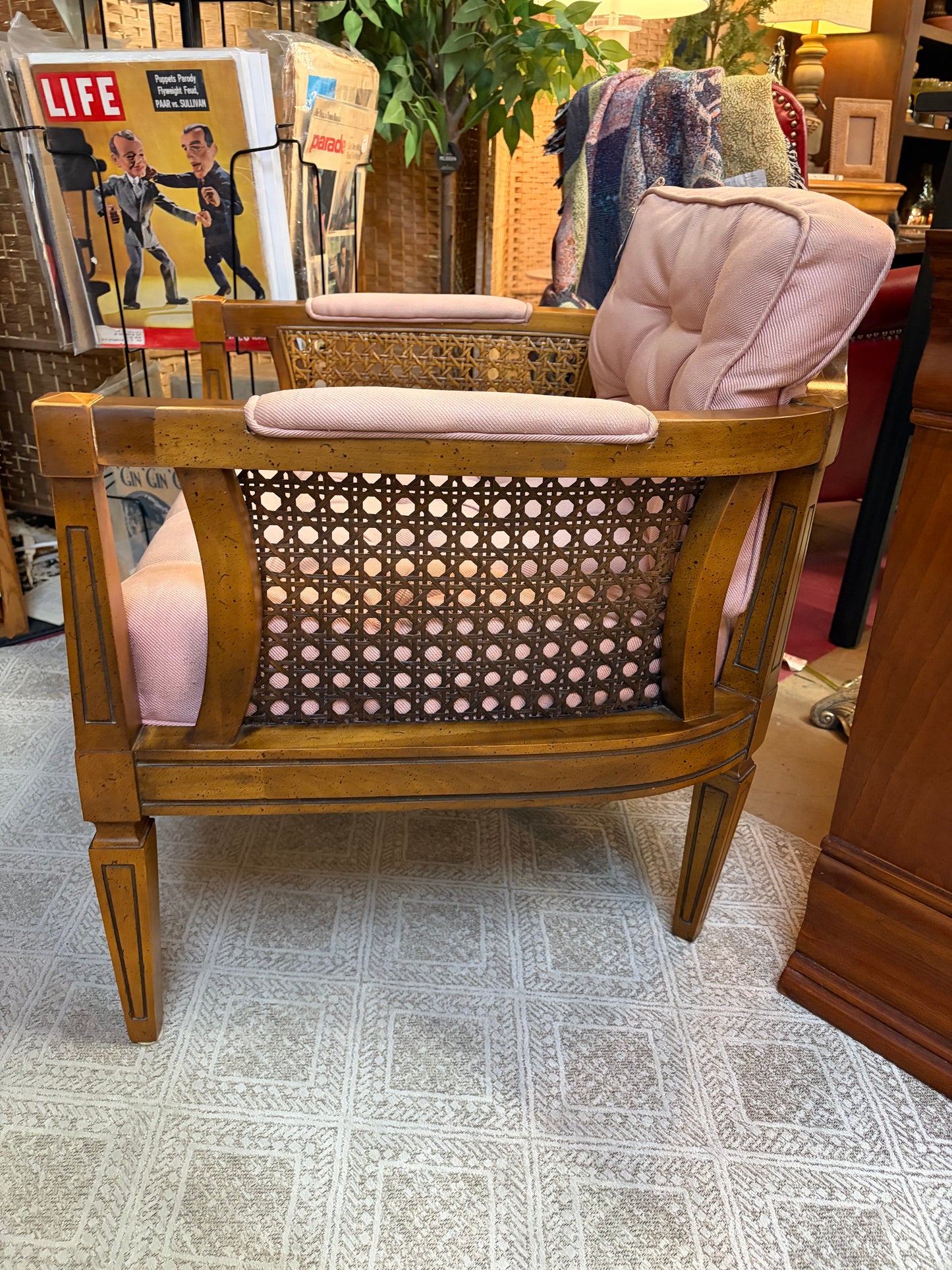 Pink Fabric Cane Chair