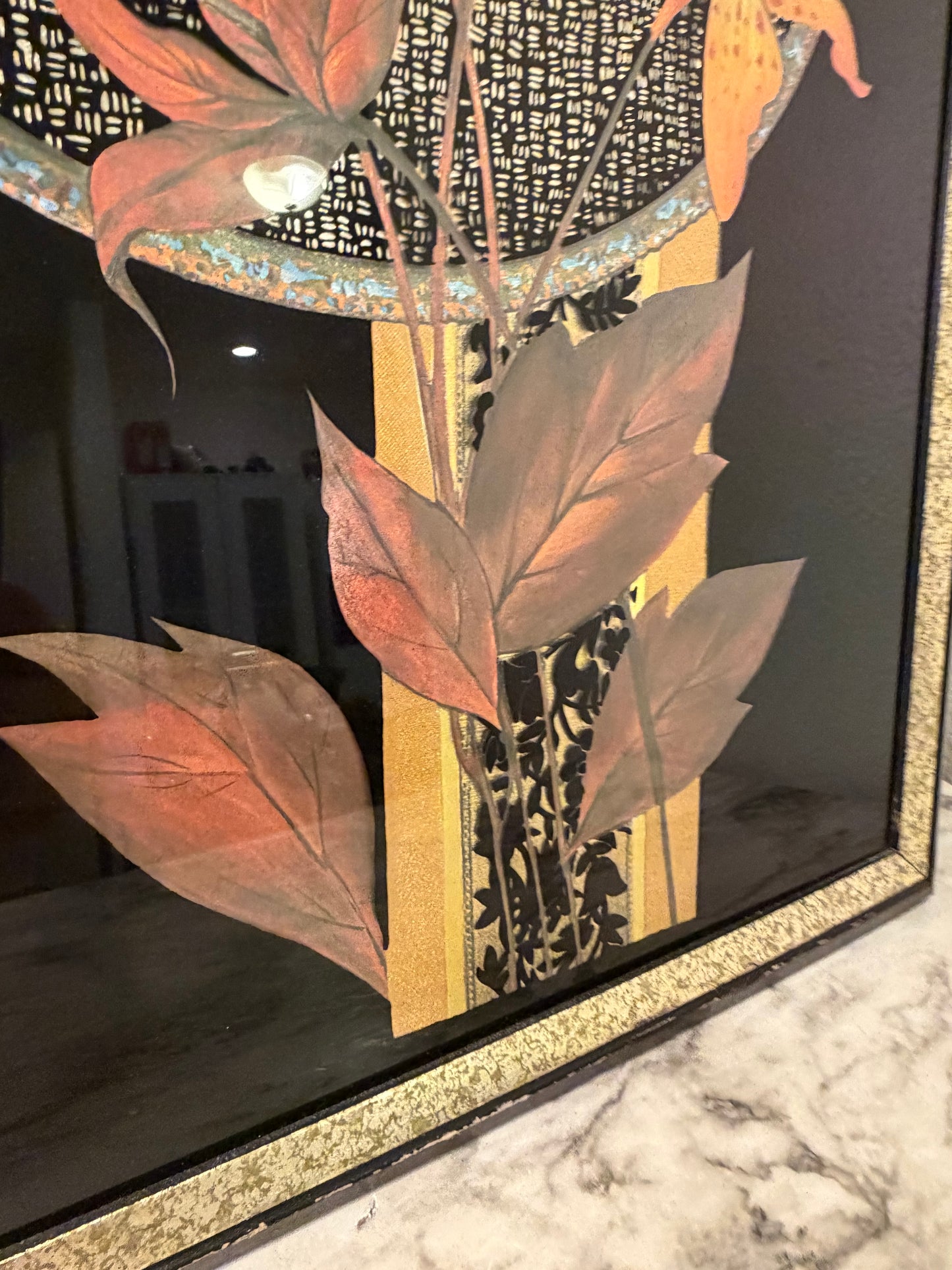 Reverse Foil Painting of Lilies