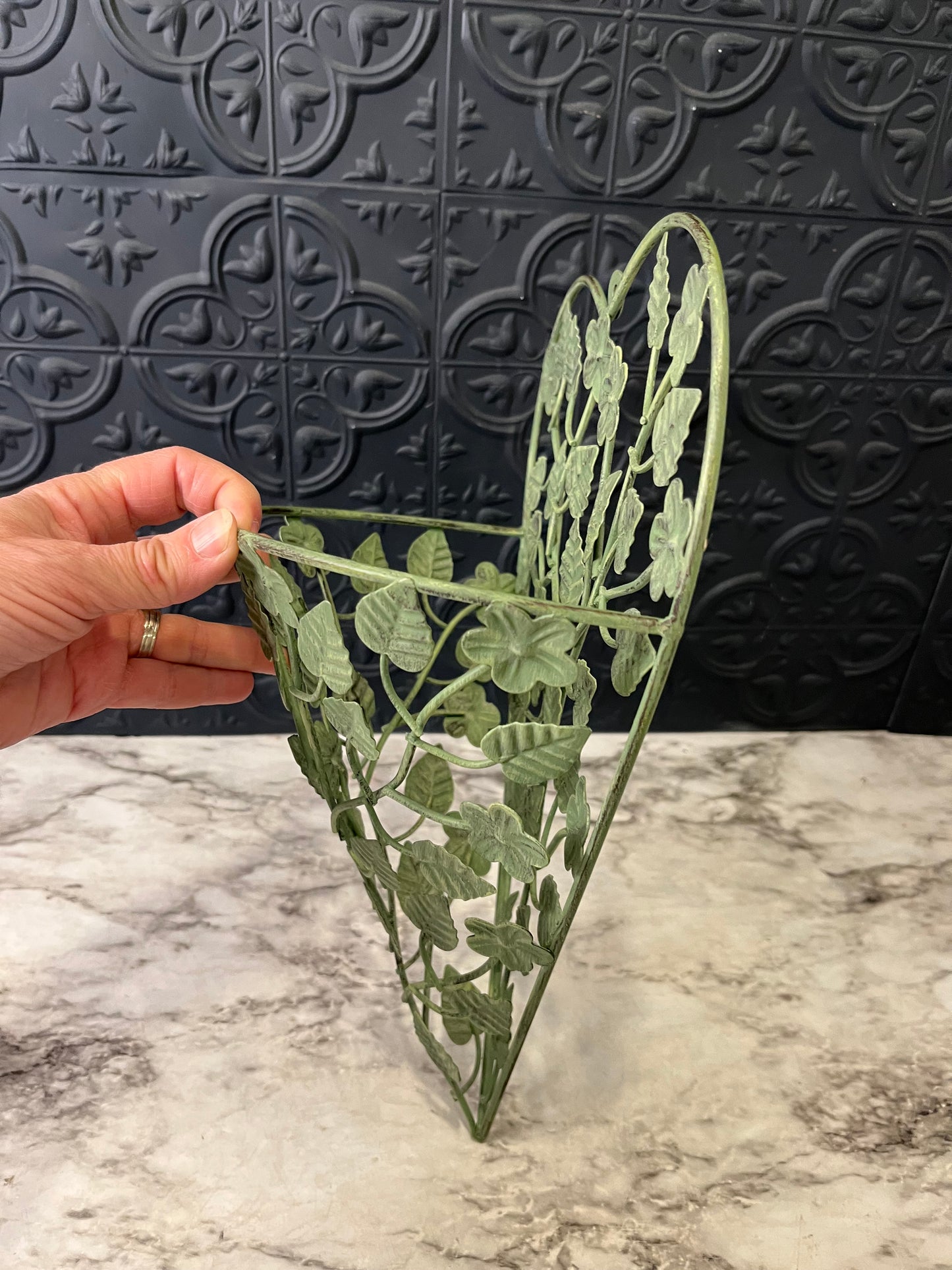 Teal Metal Heart Shape Wall Pocket