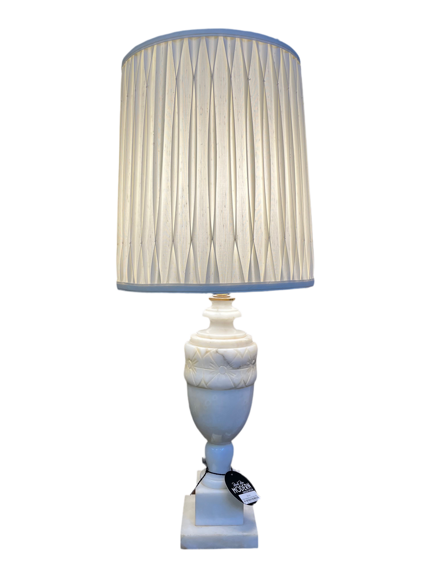 White Alabaster stone lamp with carved flowers