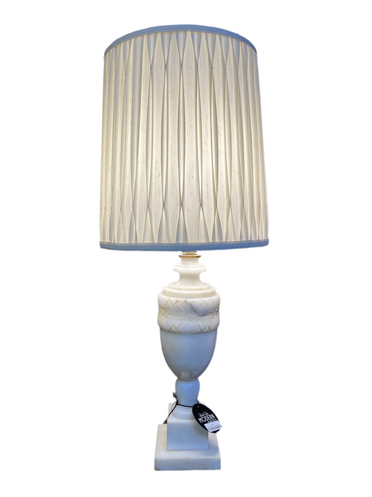 White Alabaster stone lamp with carved flowers