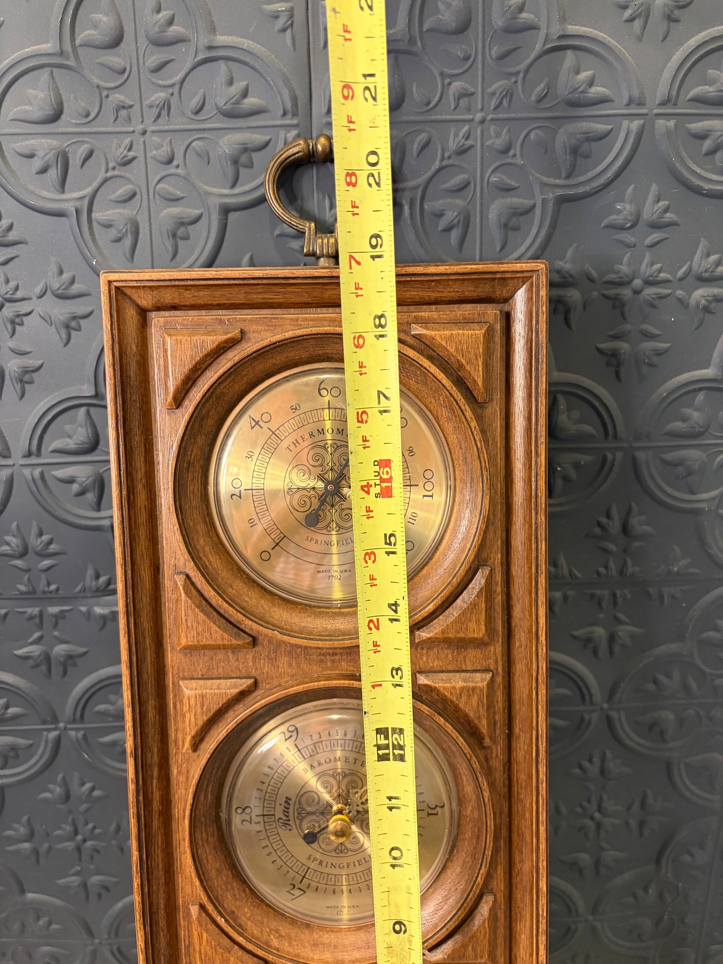 Vintage 70's style Springfield Weather Station Faux Wood