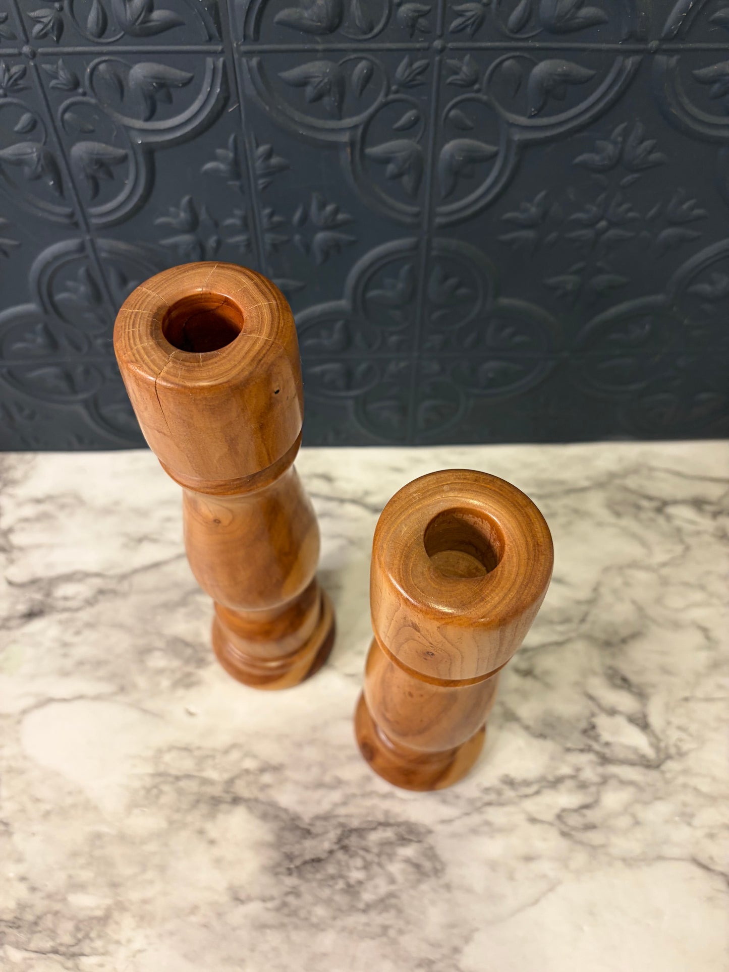 Set of 2 Handmade Light Wood Candle Holders
