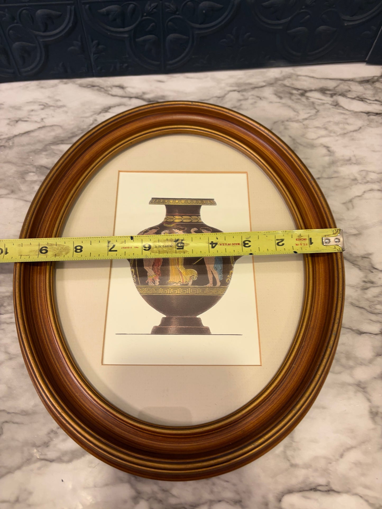 Oval Framed Greek Vase with 3 Figures