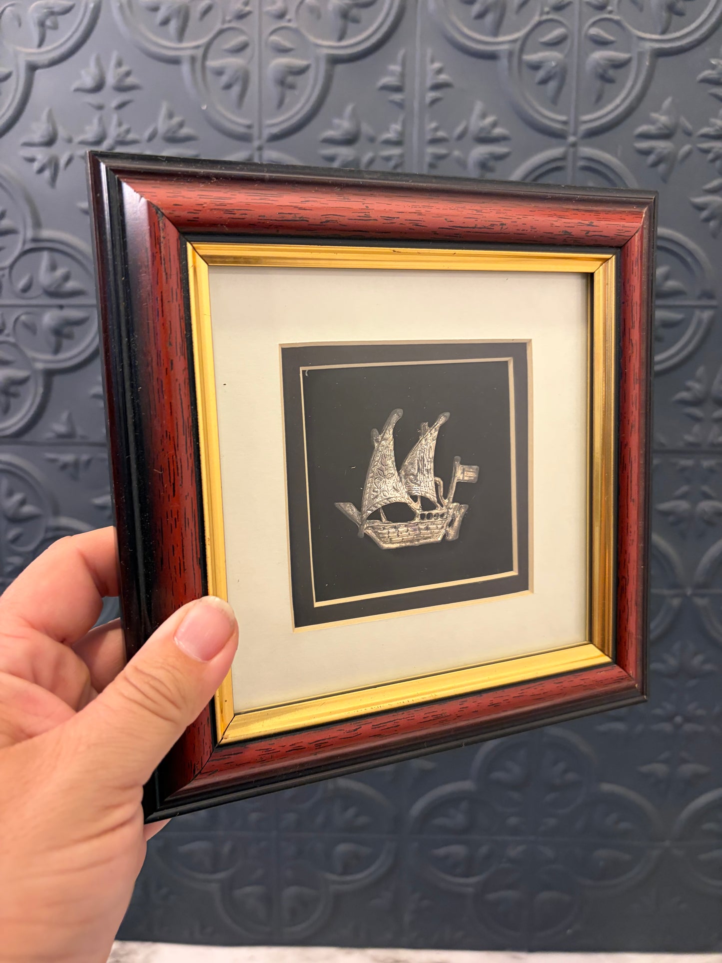 Silver Metal Ship  Framed
