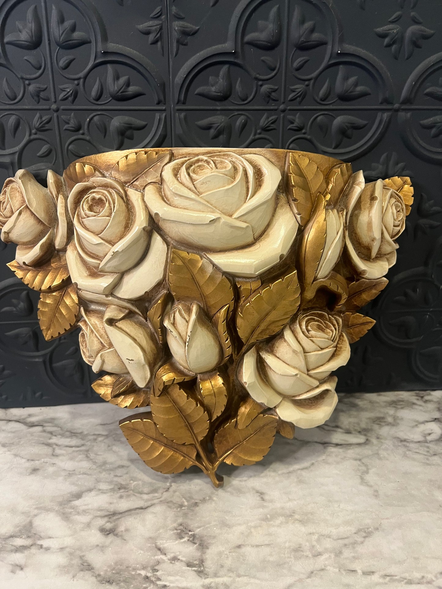 Rose Wall Pocket Gold and Cream Plastic