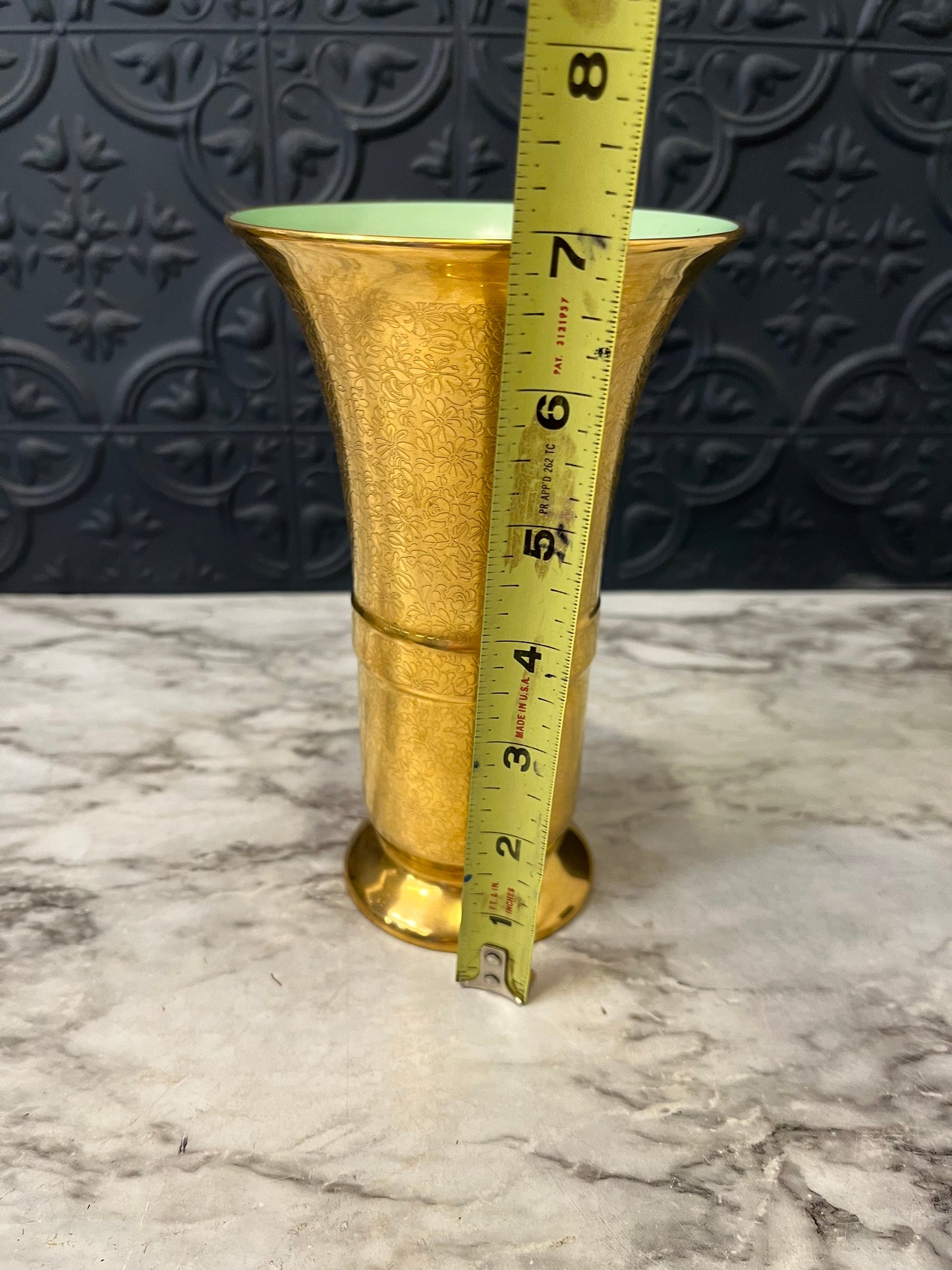 Pickard Gold Encrusted Trumpet vase with Green