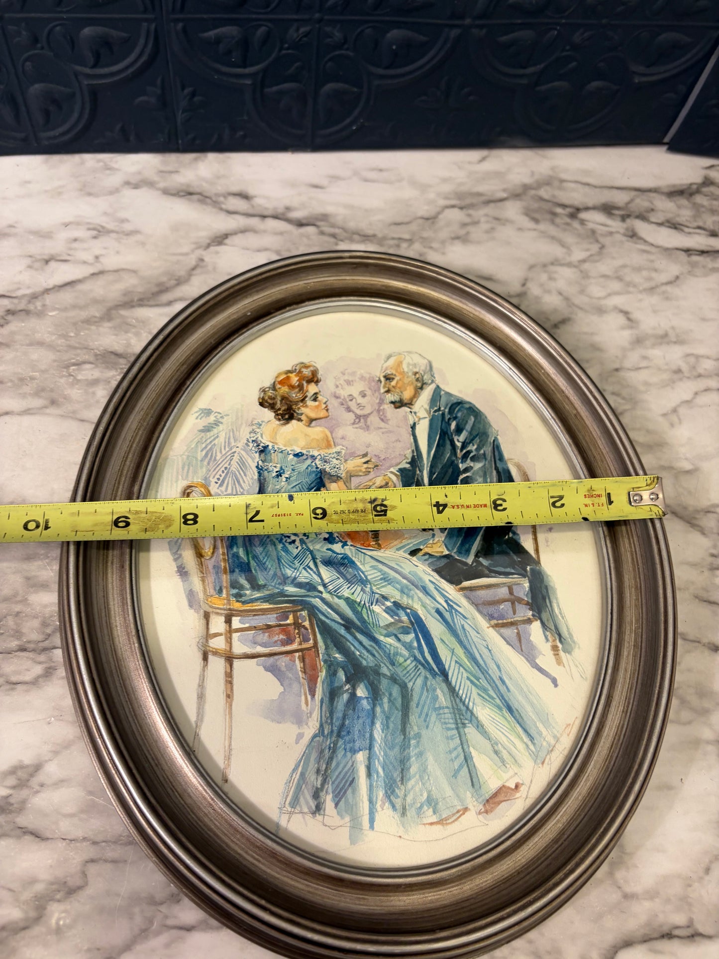 Original Victorian Couple Watercolor in Oval Frame