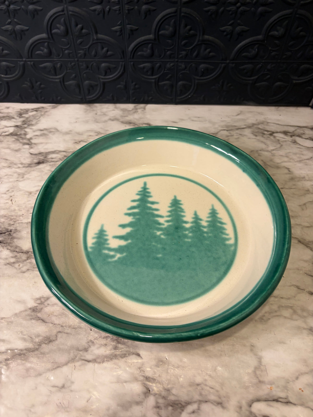 Studio Pottery Pie Plate with Trees