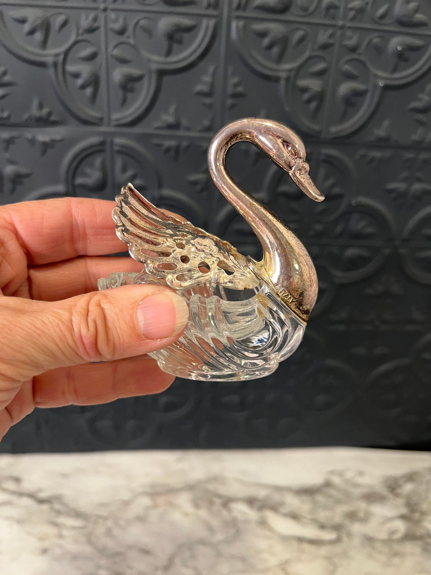 Small Glass and Silver Salt Cellar