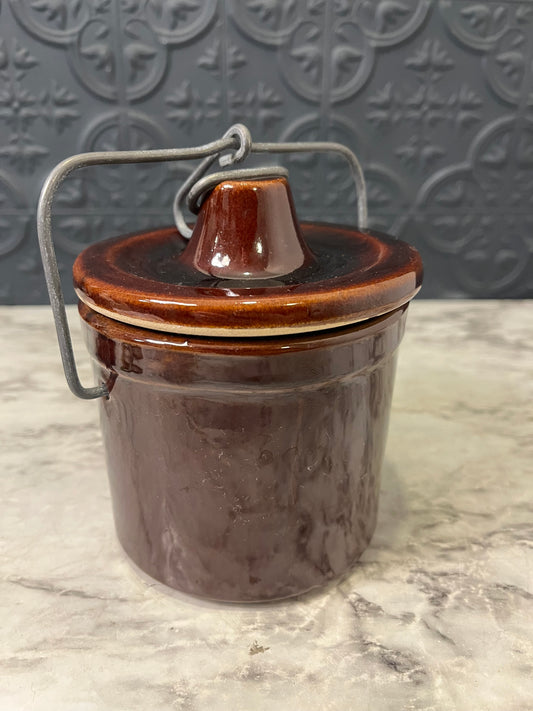 Brown Stoneware Crock with Wire top