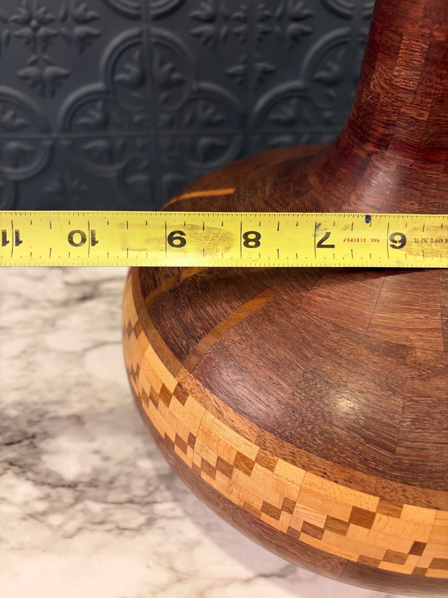 Wood Vase with Light wood inlay