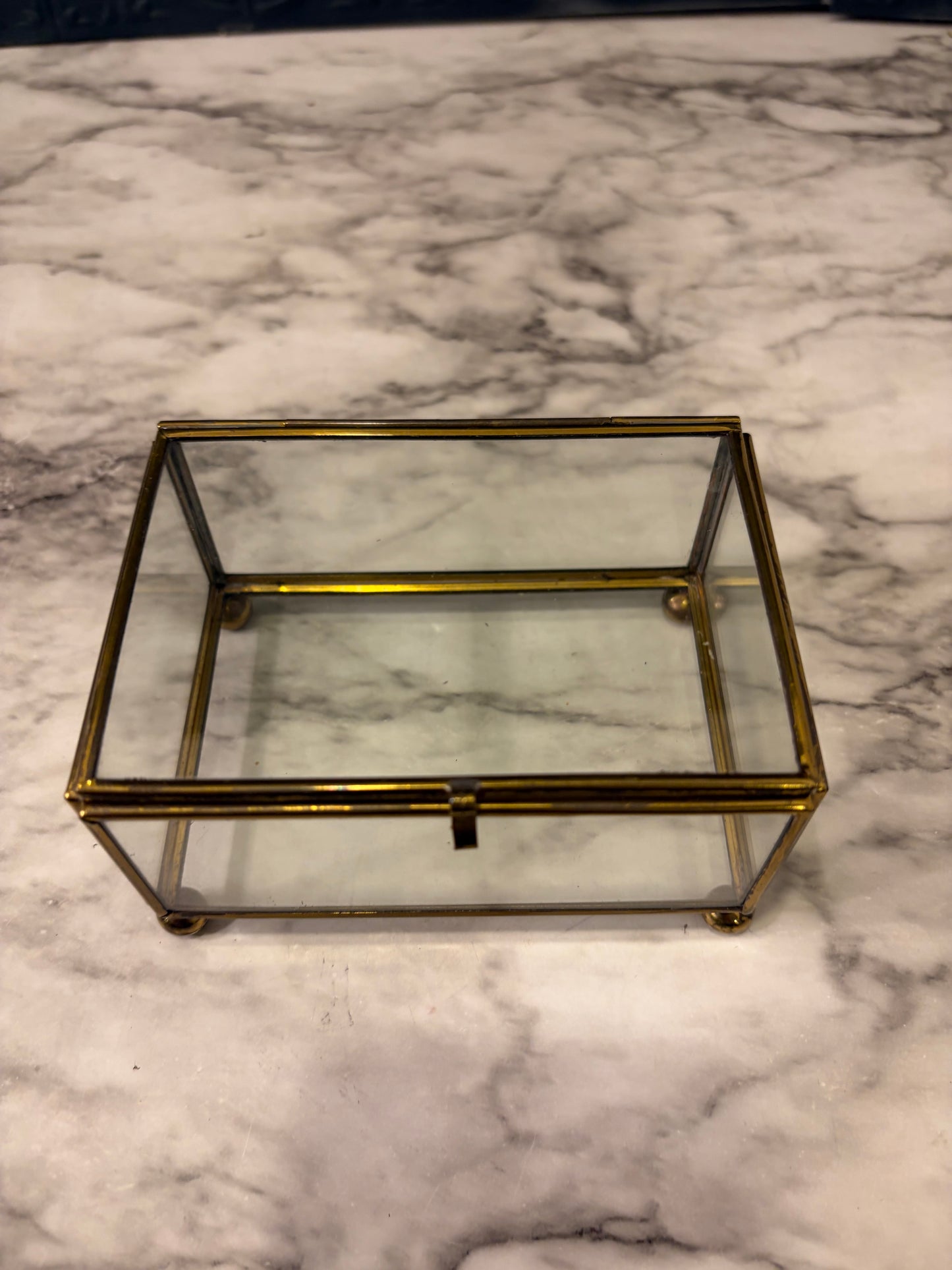 4.5" Brass and Glass Rectangle Trinket Box