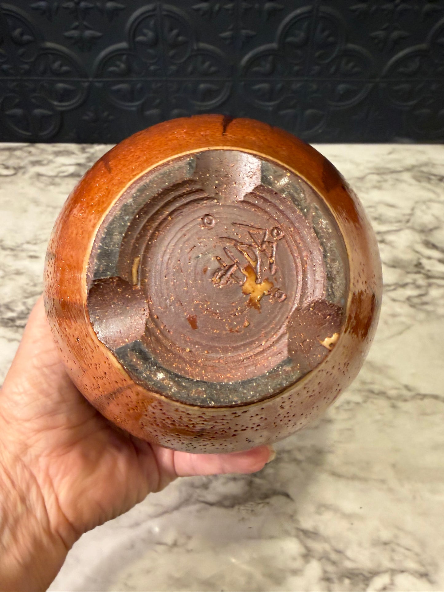 Rust Glaze Pottery Vase Signed HDB