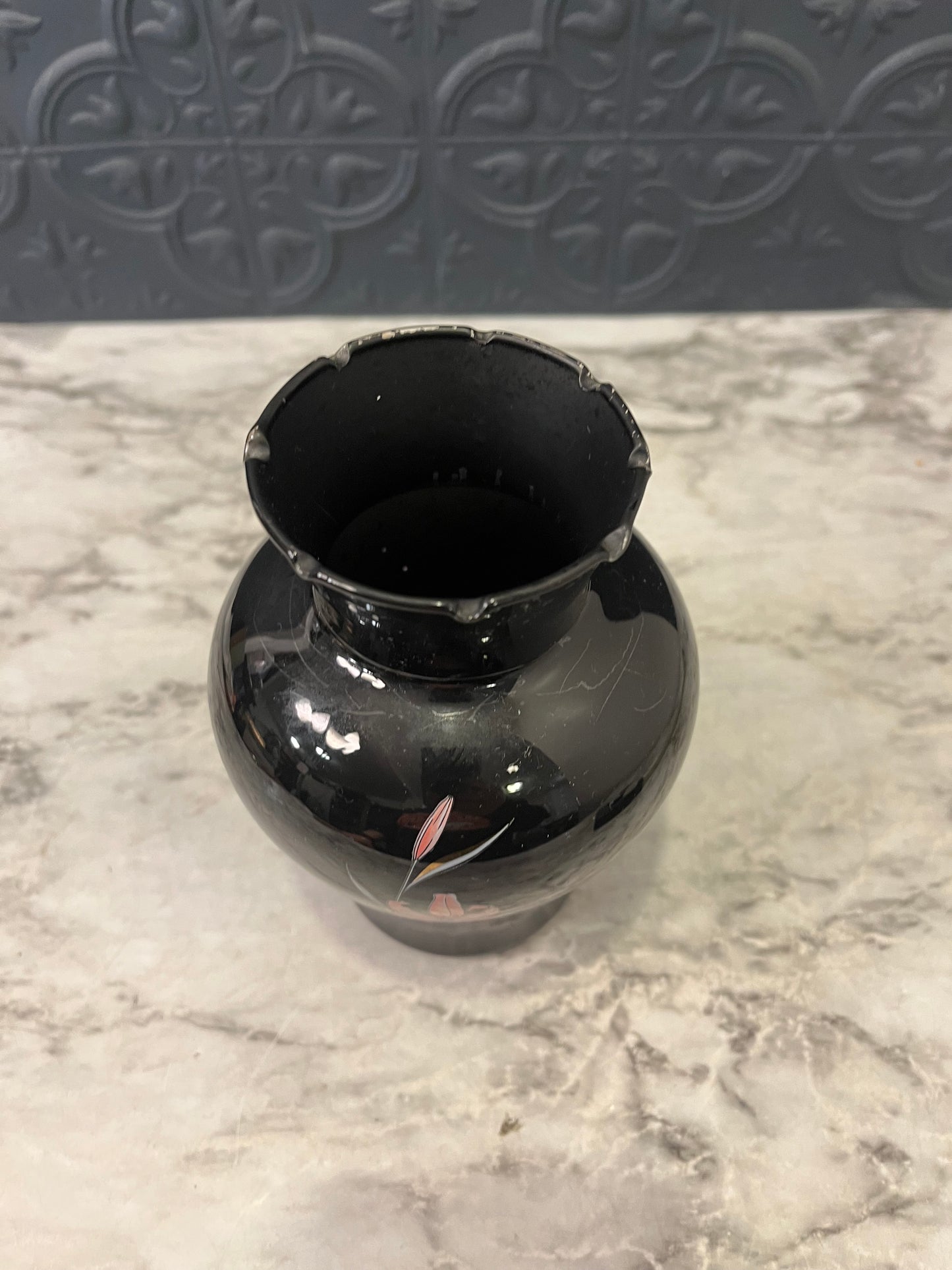 Black Glass Vase with Pink Lily