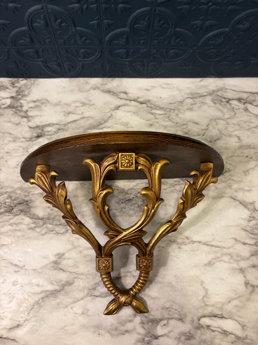 Gold Cast Metal and Wood Plate Shelf