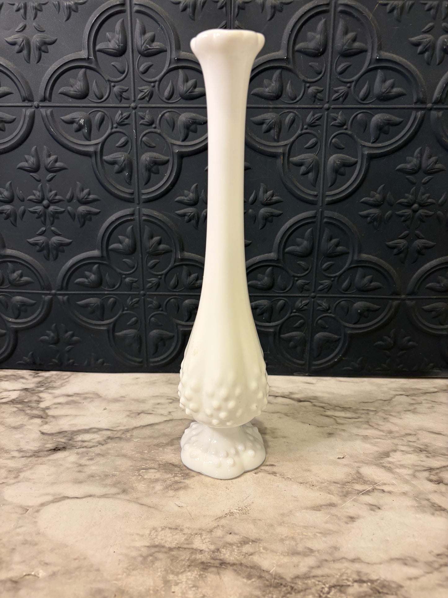 10" Fenton Milk Glass Swung Vase Hobnail