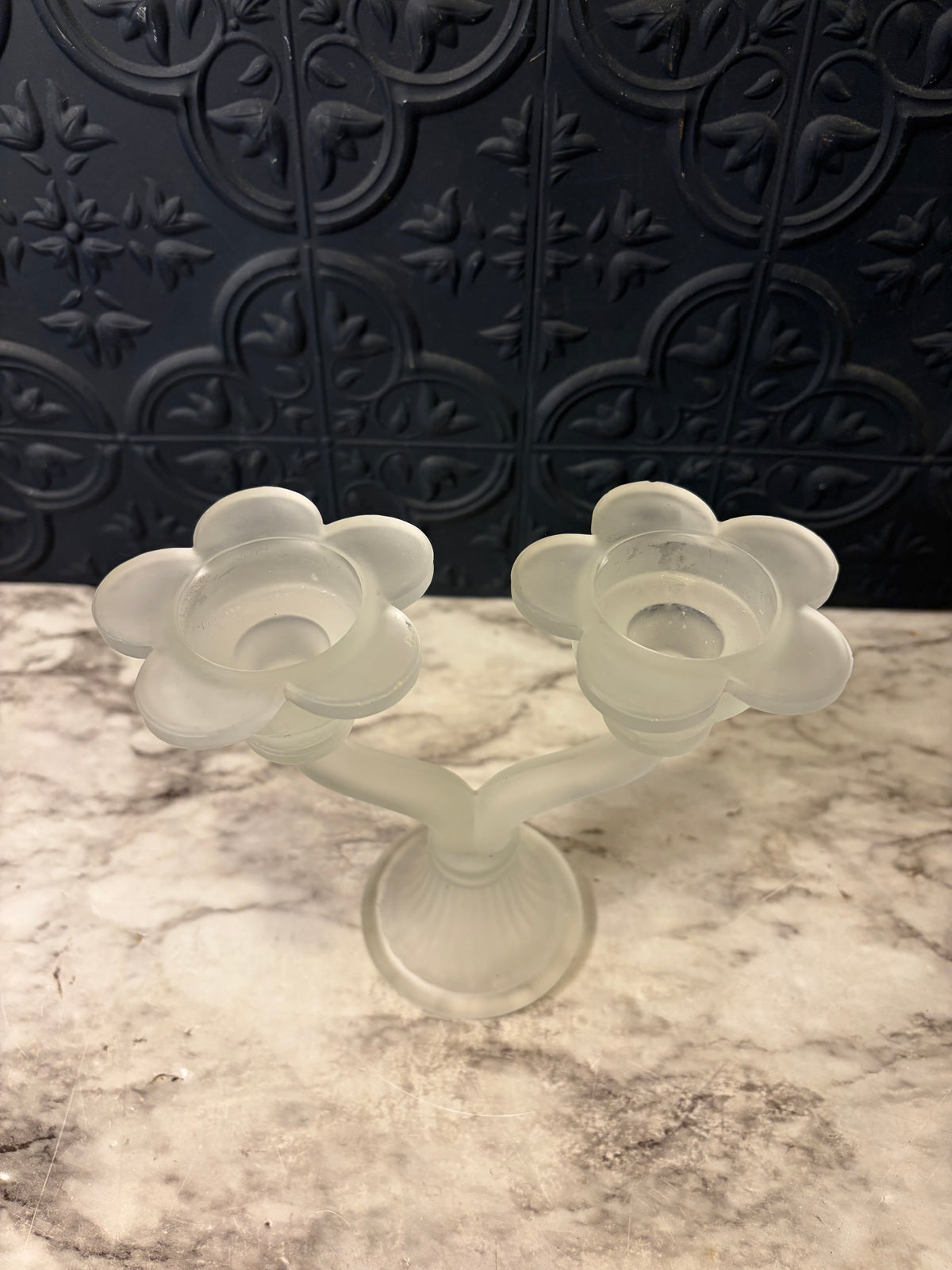 Dual Frosted Glass Tulip Candle Holder