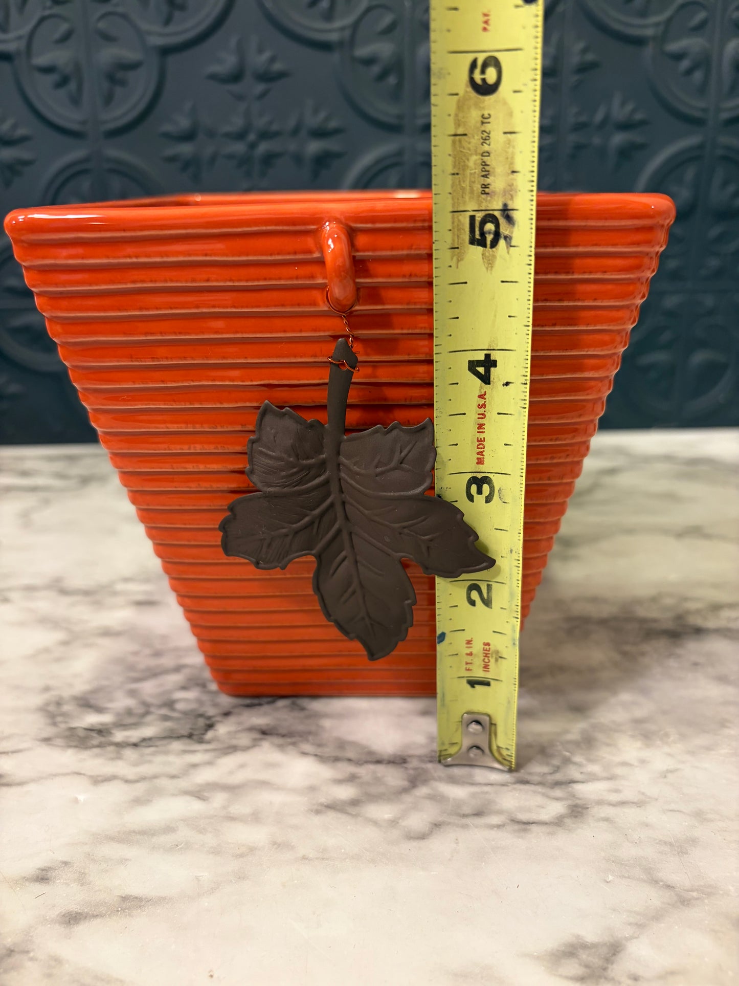 FTD Orange Planter with Metal Leaf