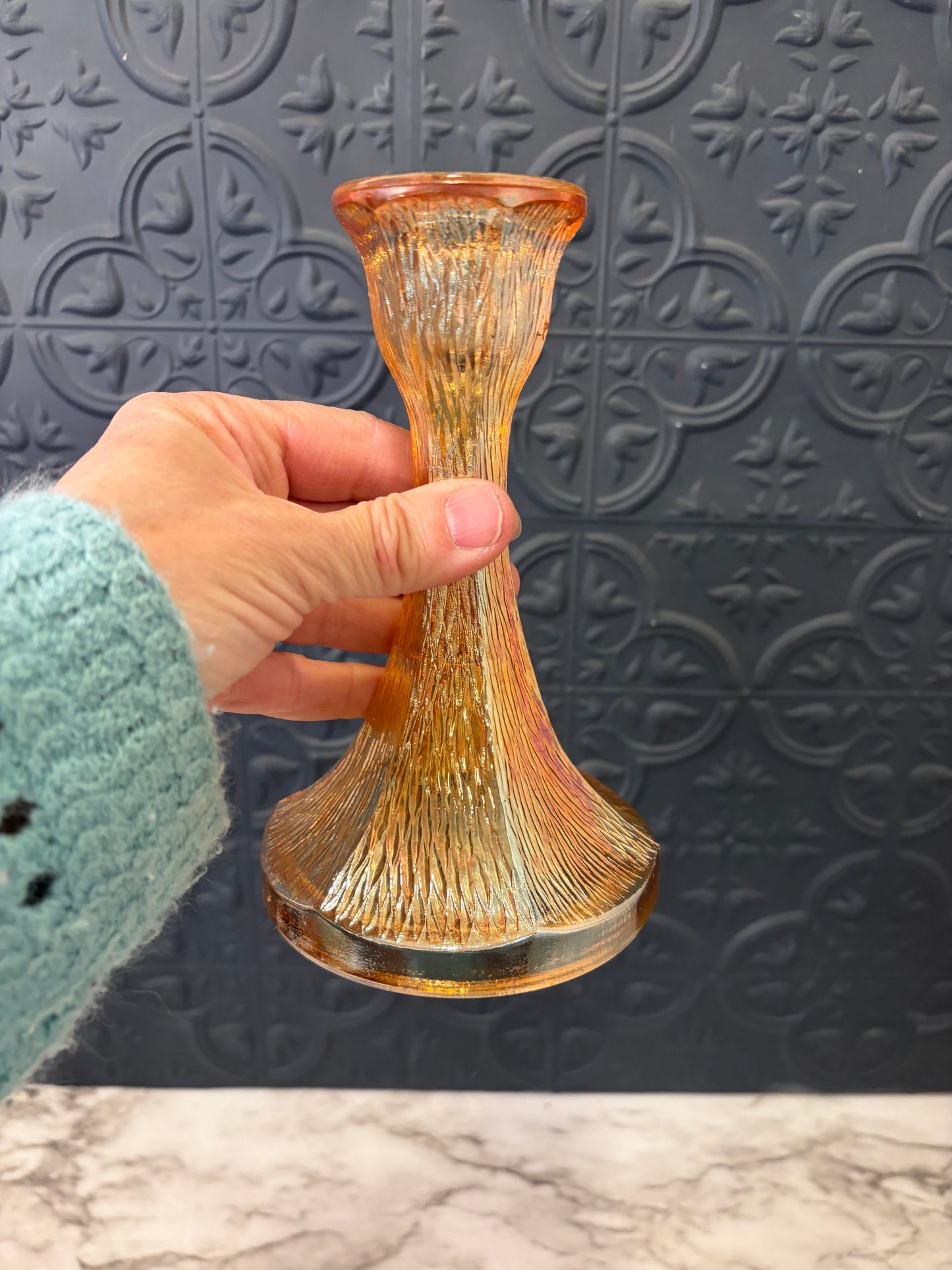 Marigold Canival Glass Candle Holder Janette