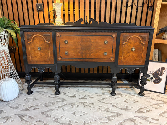 Antique Refinished Buffet 66" Long Black and Wood Finish