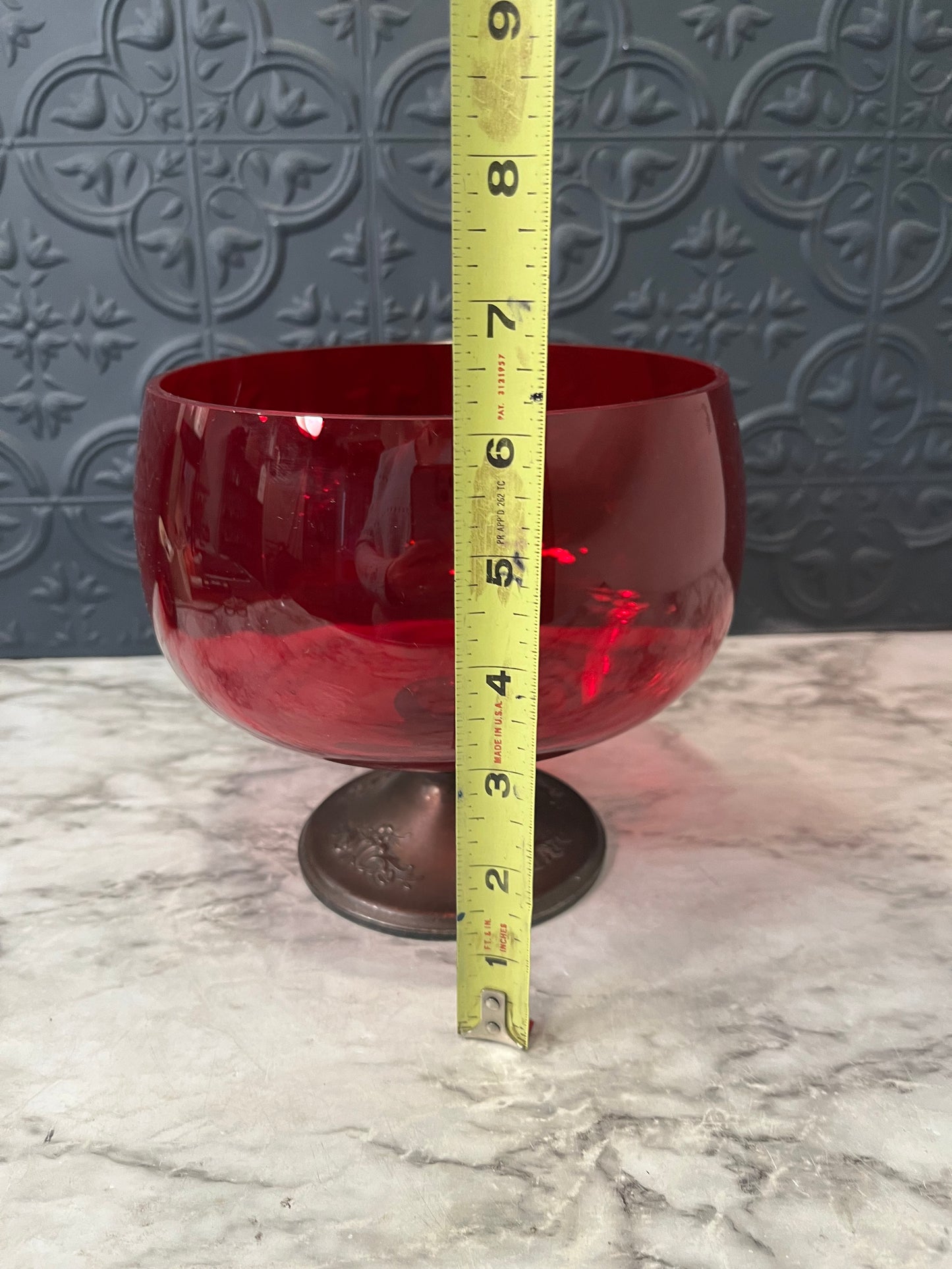 Vintage Gorham Sterling Silver Ruby Red Glass Pedestal Bowl