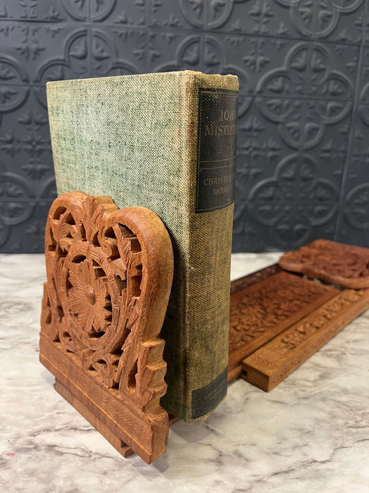 Carved Wood Expanding Tabletop Bookends