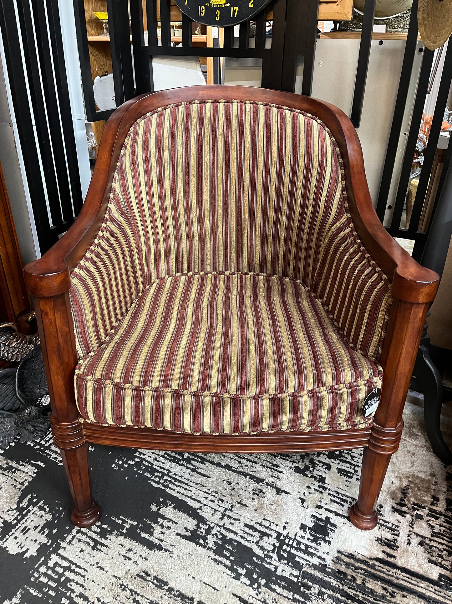 Vintage Barrel Chair Gold and Burgundy Stripe