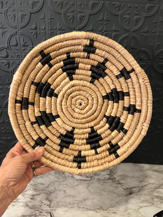 Seagrass Round Wall Basket with Black Design