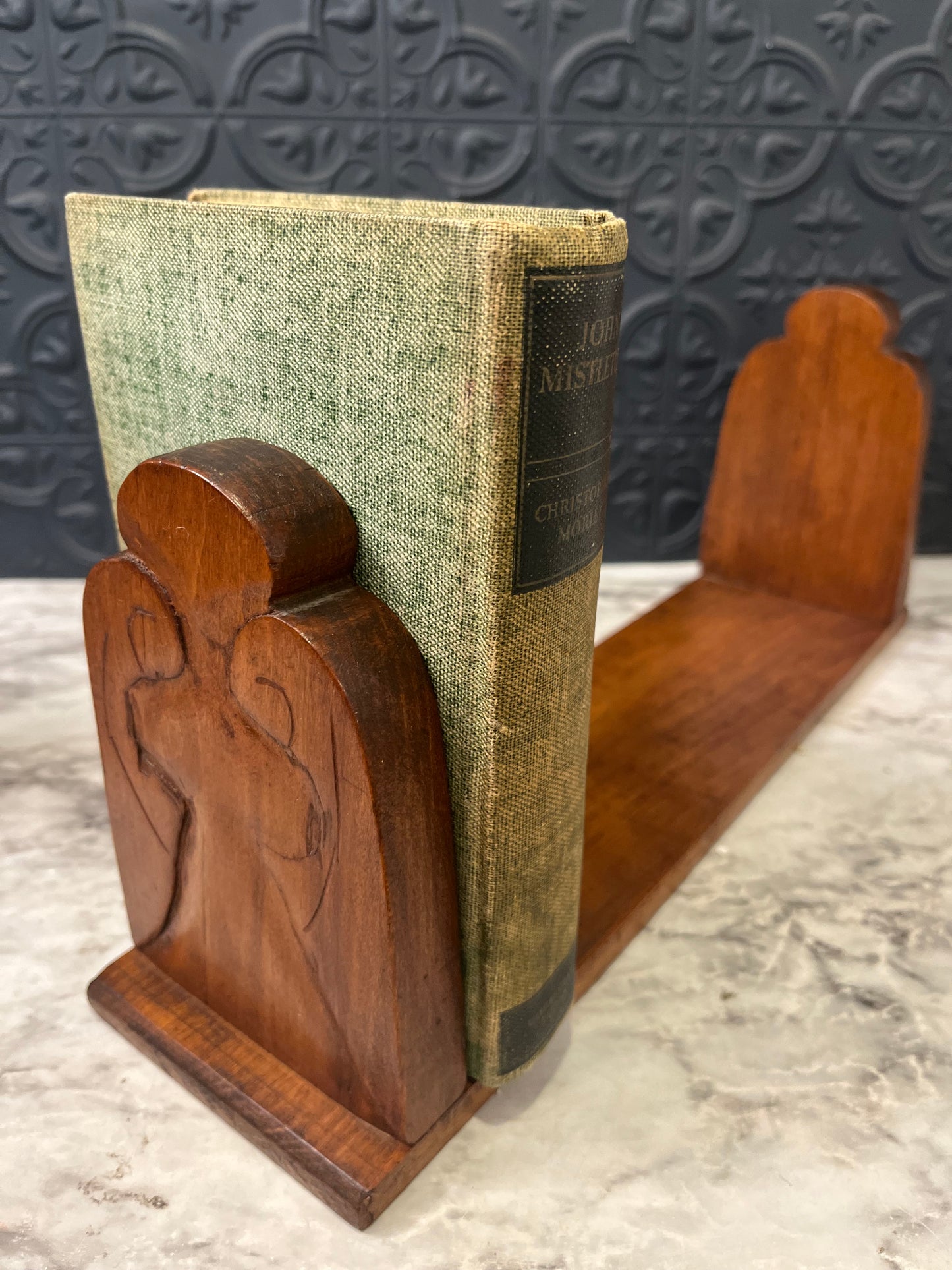 Vintage Hand Carved Wood Book Rack