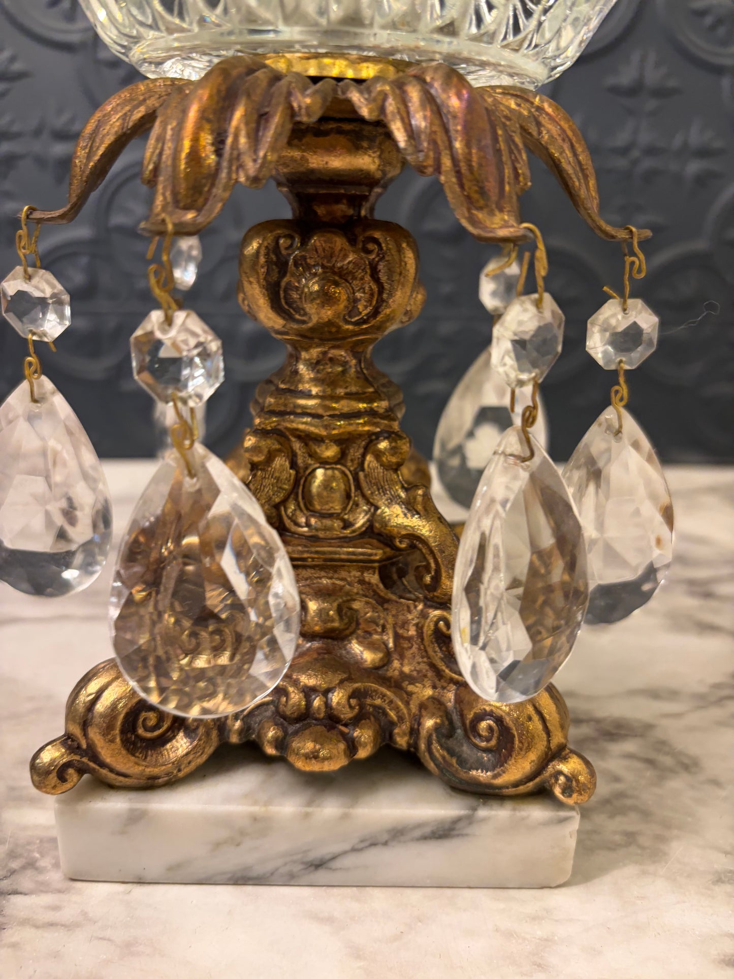 Hollywood Regency Pedestal Bowl with Crystals