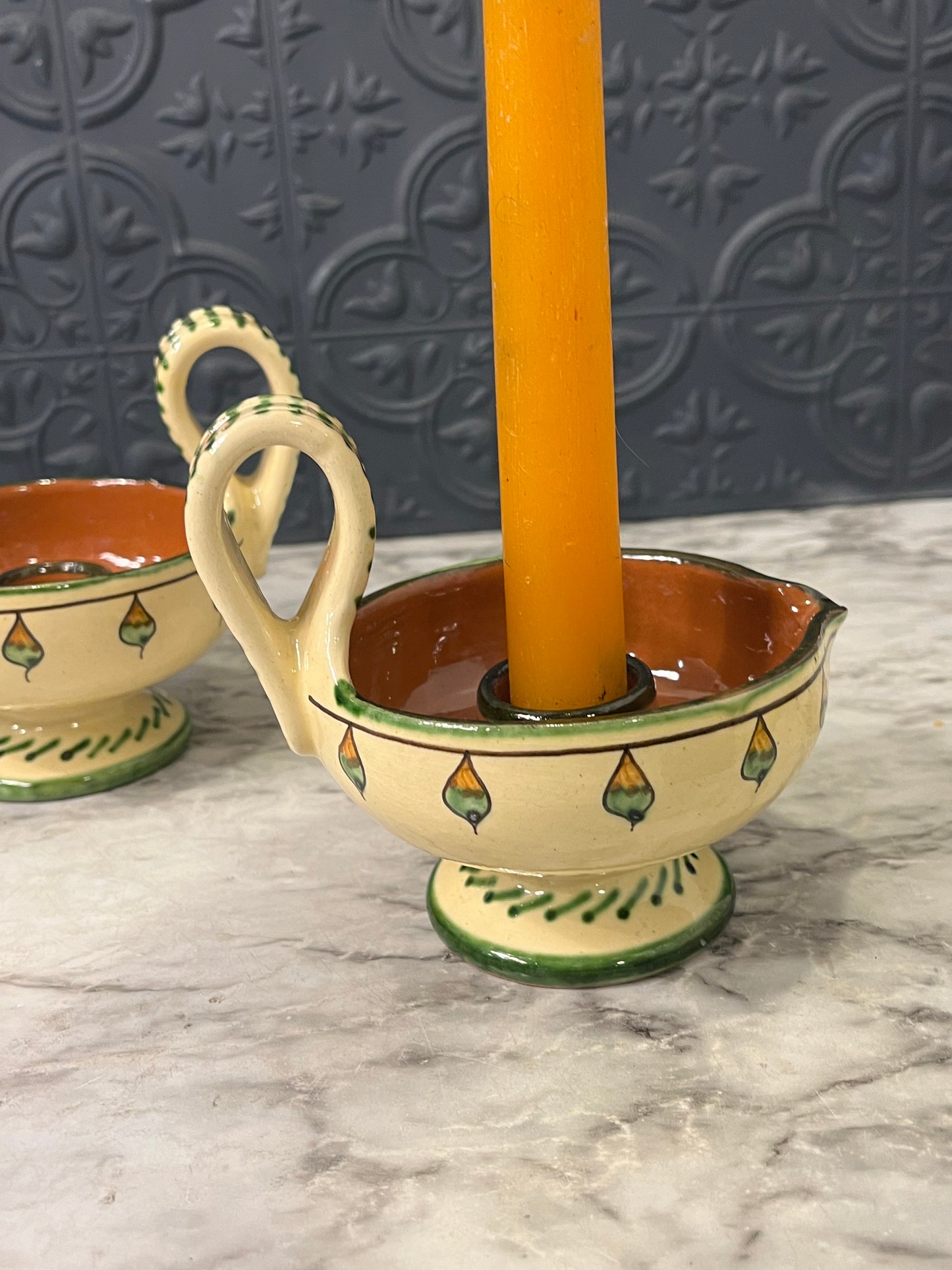Italian Hand painted Chamberstick x 2