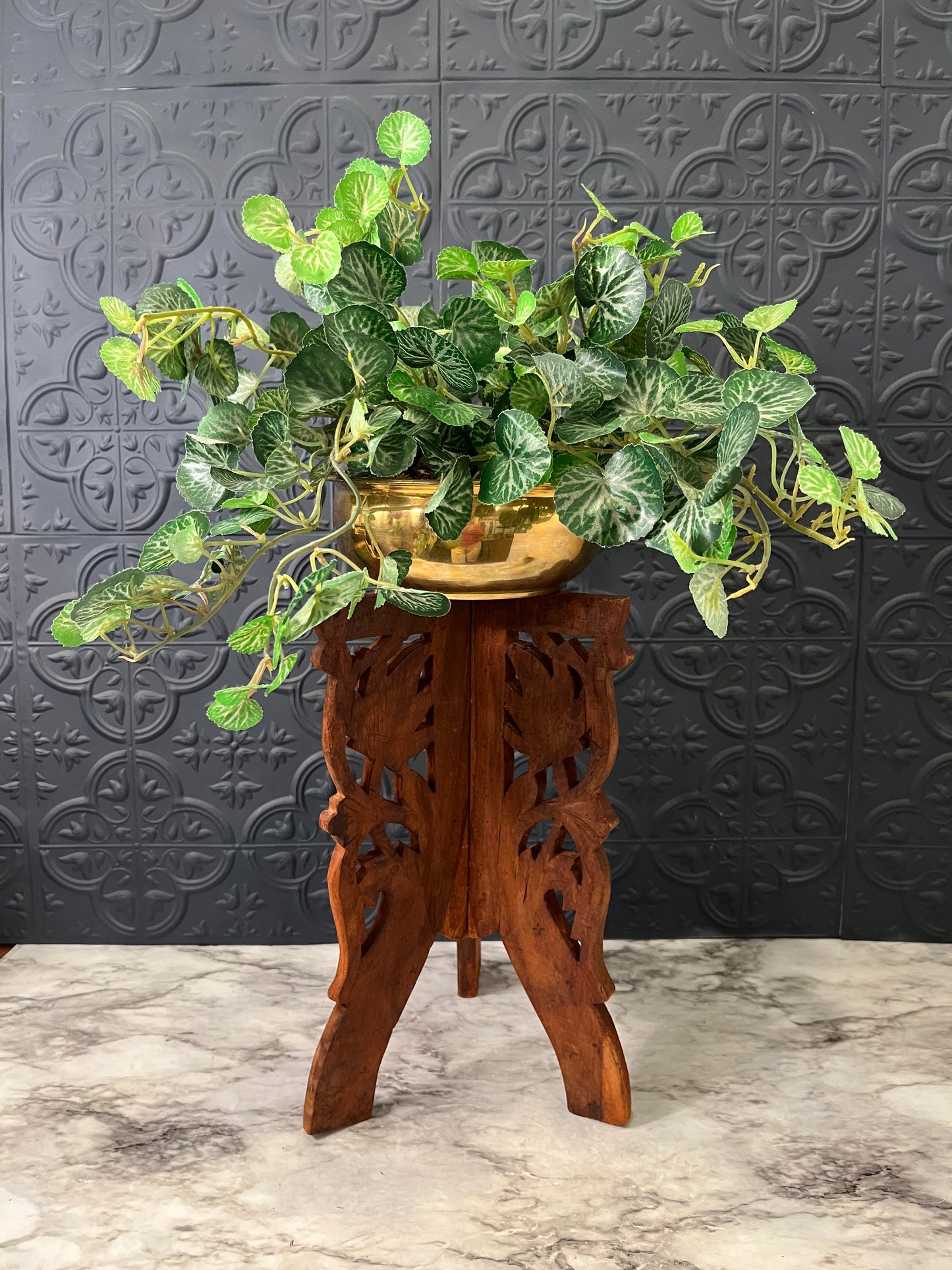 Tripod Wood Carved Plant Stand