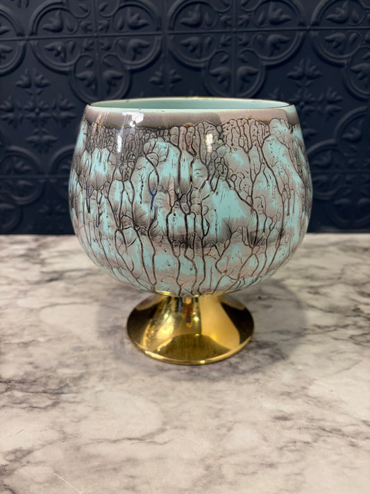 Delft Turquoise and Gold Pedestal Bowl