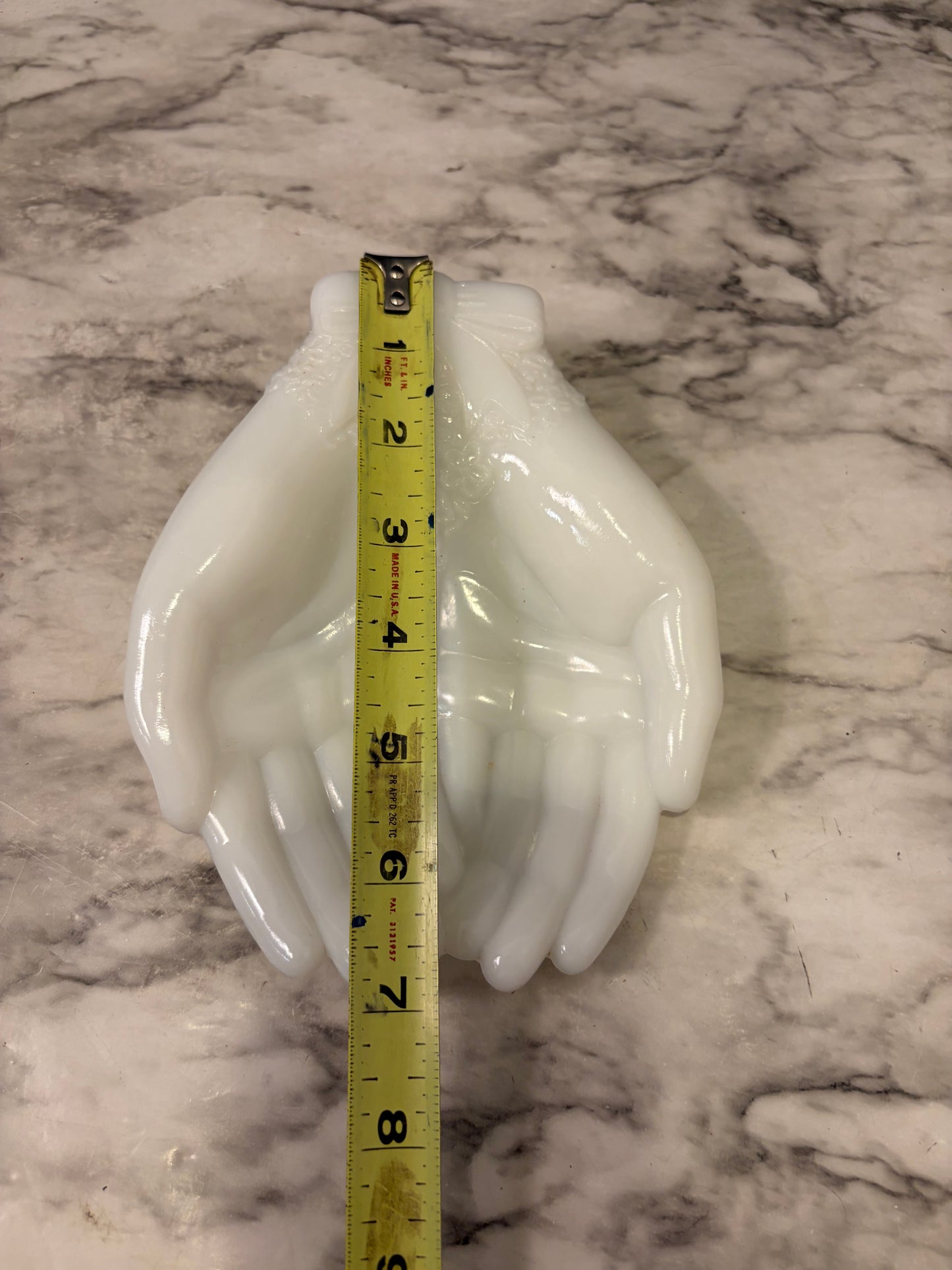 Milk Glass Hands Trinket Dish AS IS