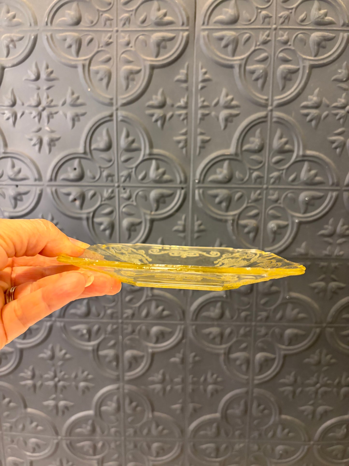 Indiana Glass Yellow Square Etched Tray